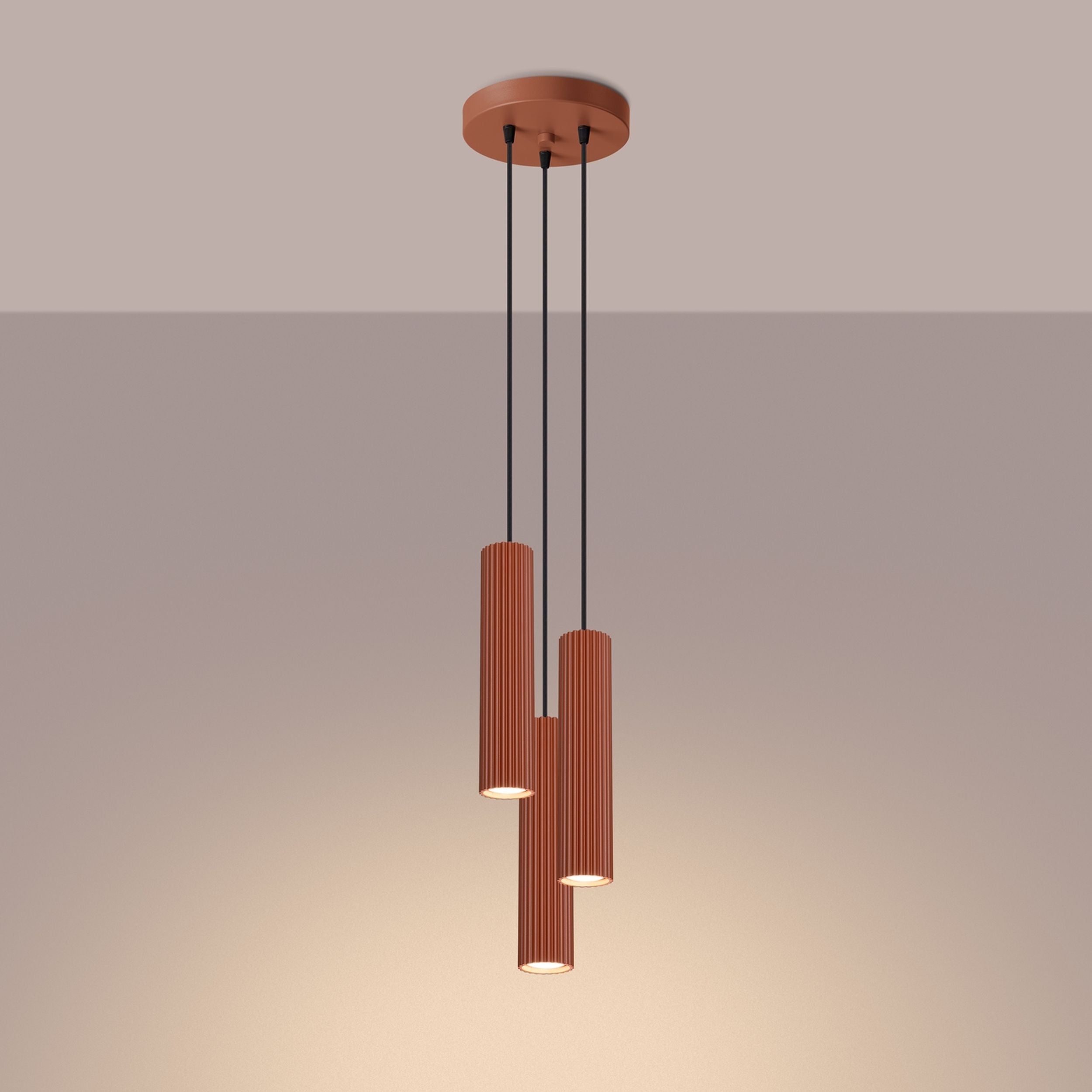 Lampa wisząca Karbon x3 ochra czerwona na okrągłej podsufitce