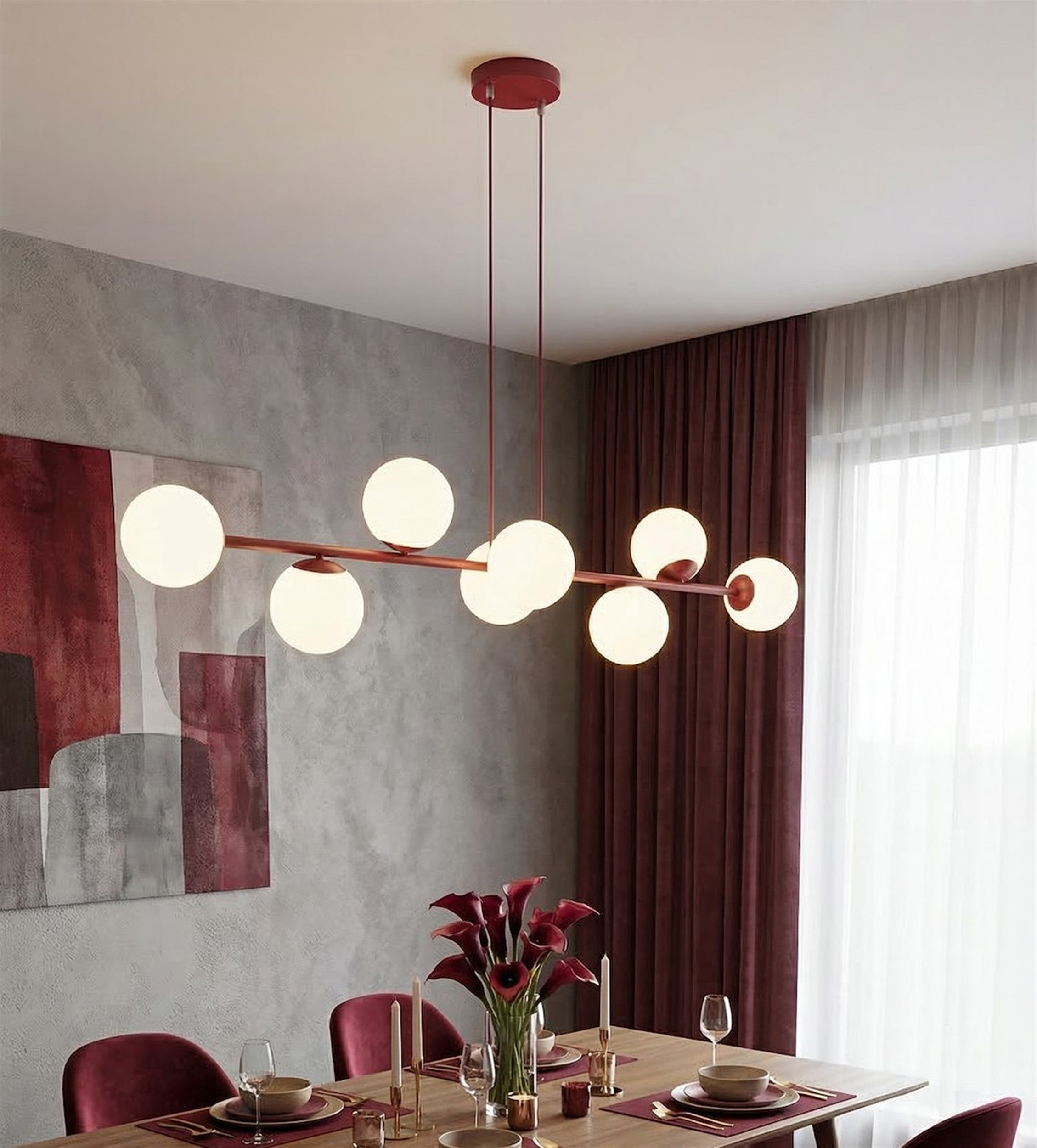 Lampa wisząca Magnus x8 burgund opal
