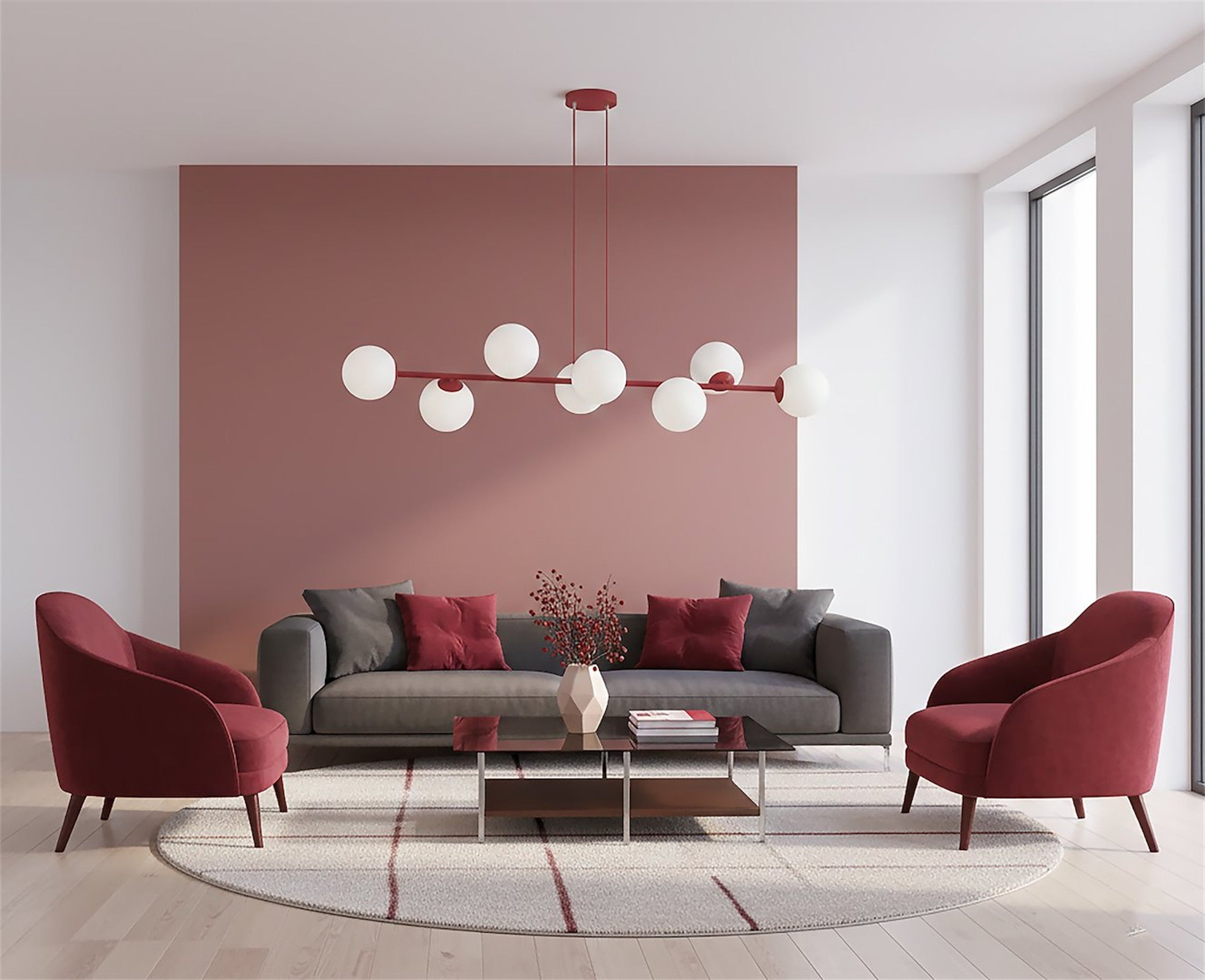 Lampa wisząca Magnus x8 burgund opal