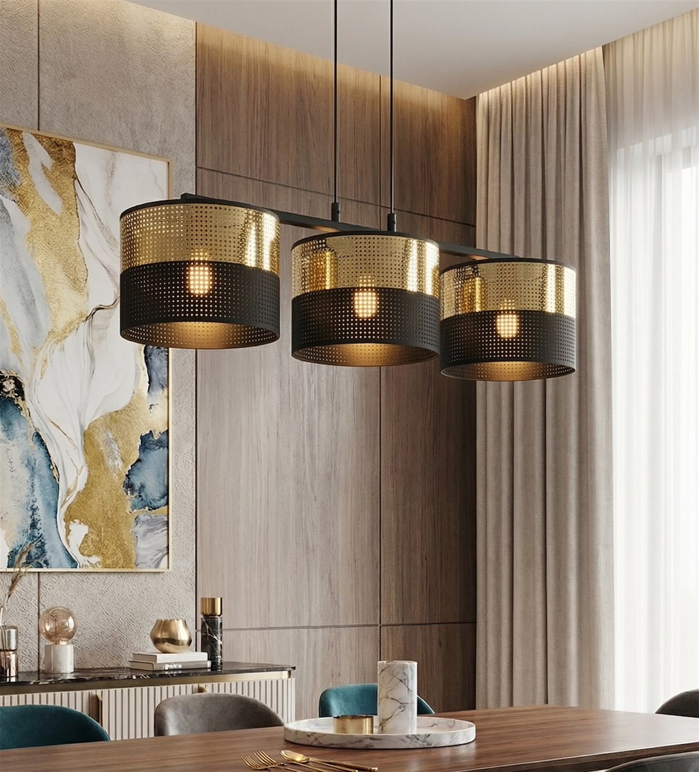 Lampa wisząca Lux x3 czerń/złoto