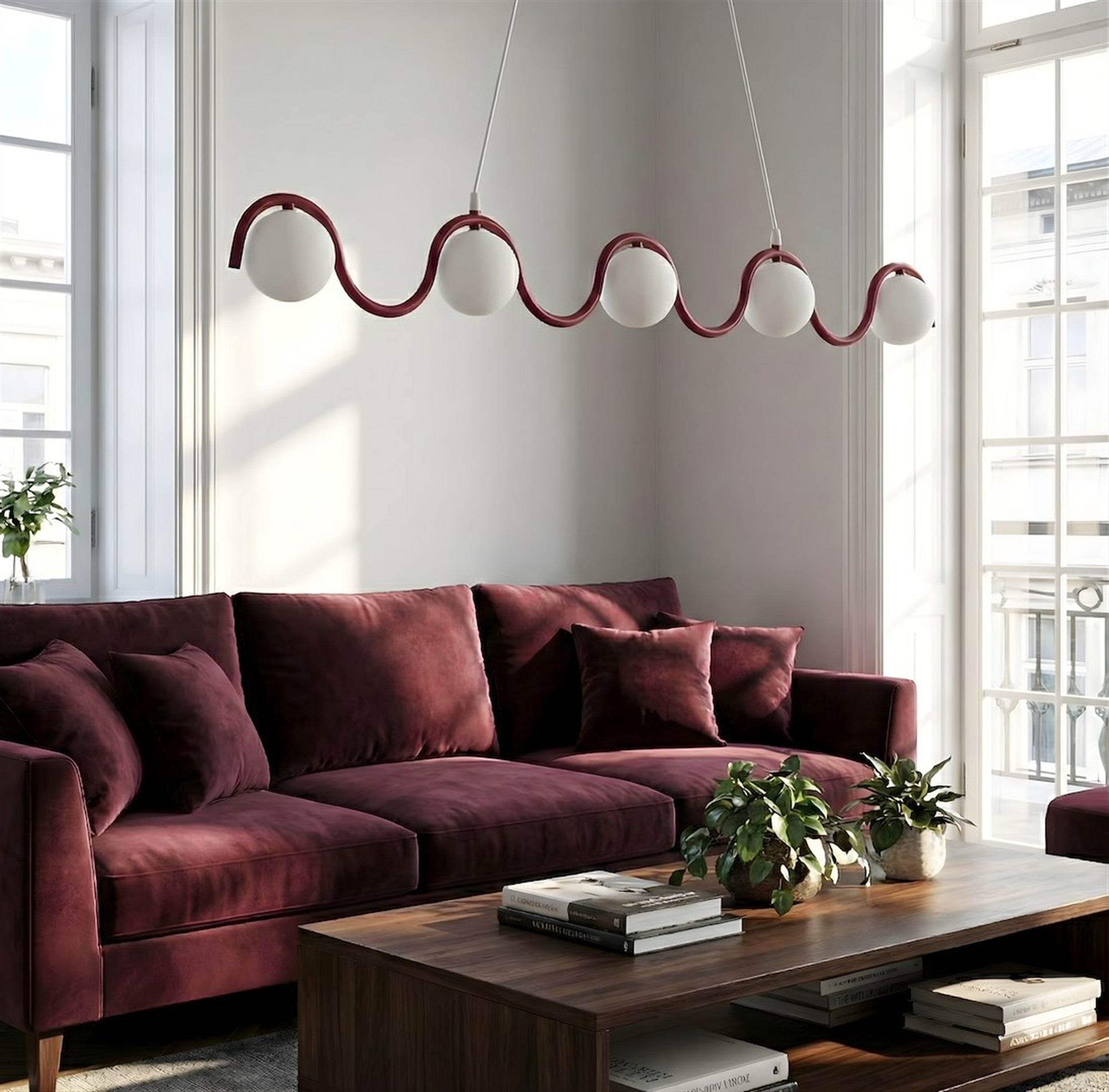 Lampa wisząca Sinus x5 burgundowa