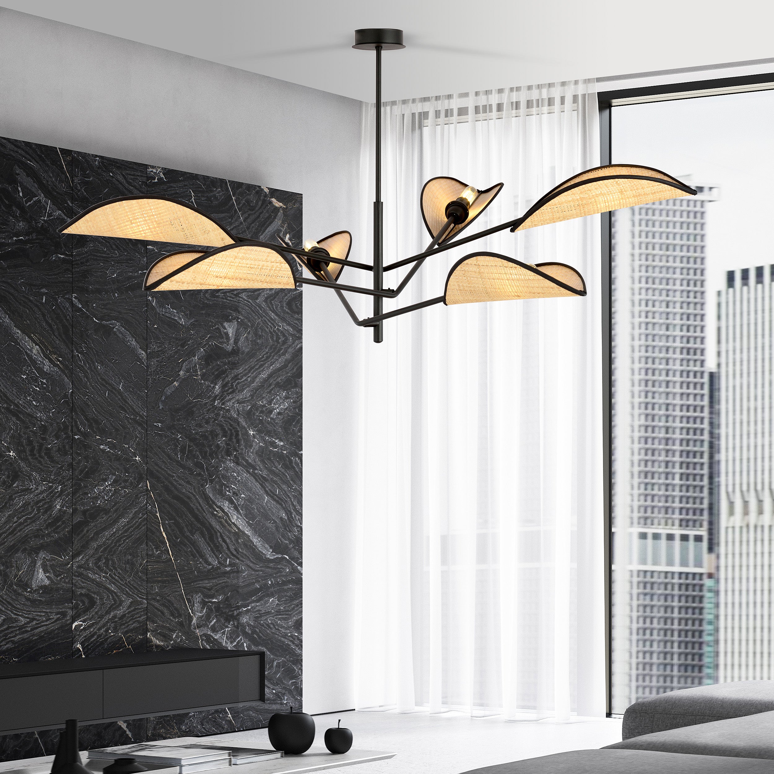 Lampa sufitowa Shintor x6 czarno-rattanowa