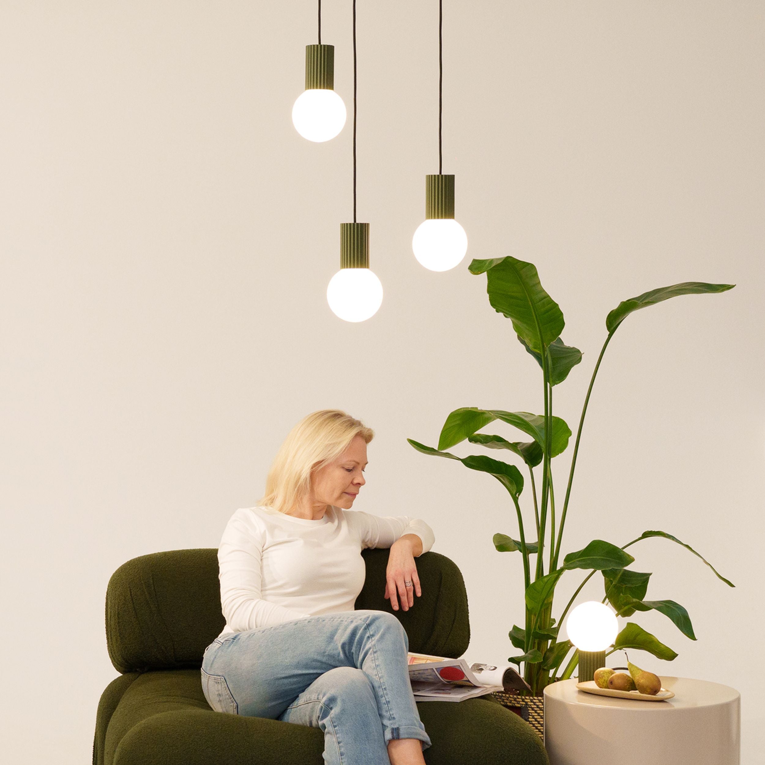 Lampa wisząca Halo 3P zielona oliwka