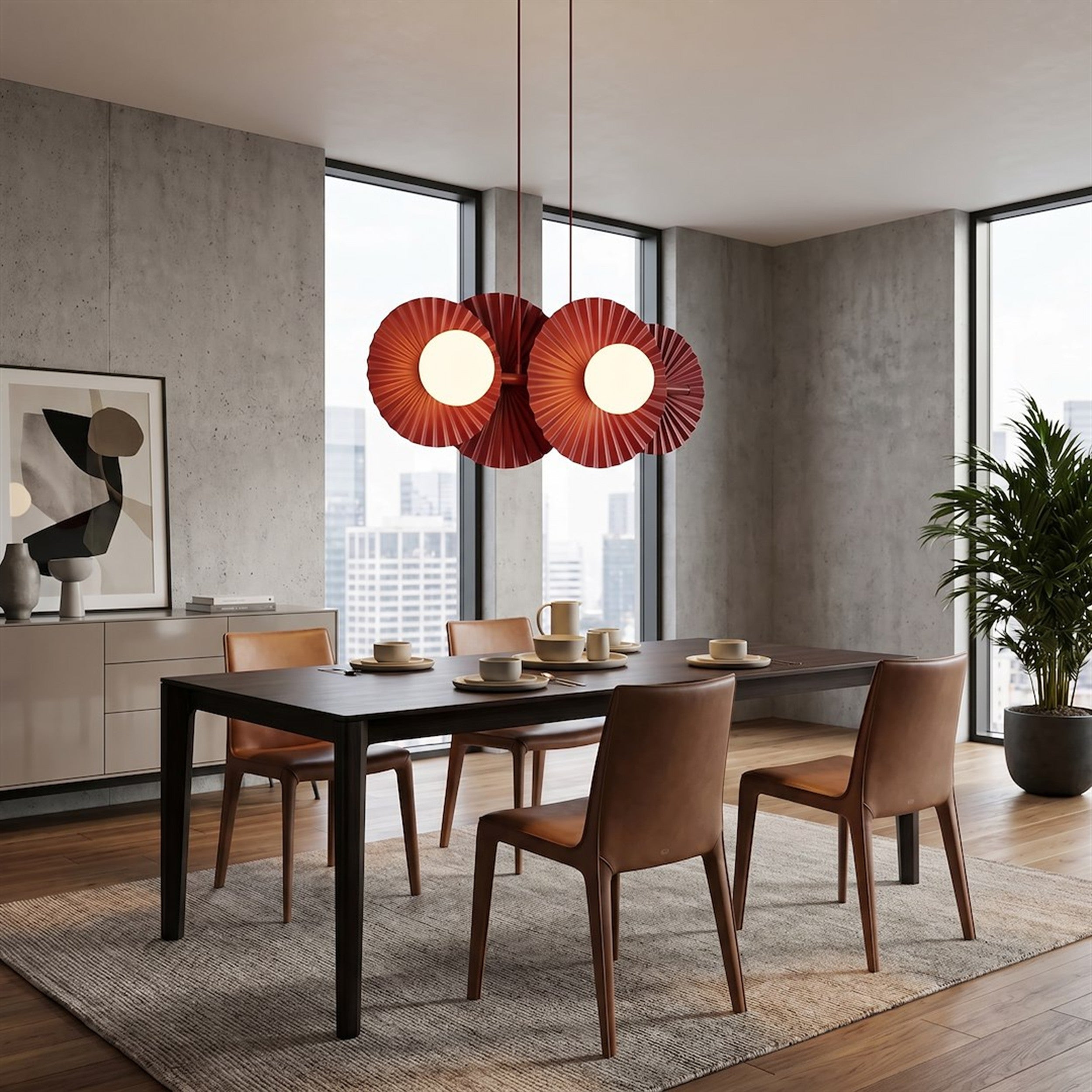 Lampa wisząca Umbra x4 burgundowa