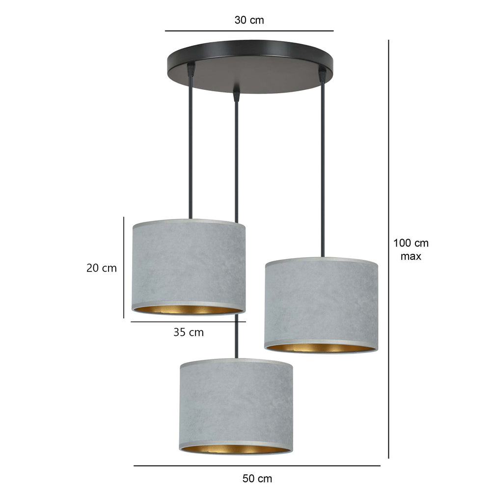Lampa wisząca Hellid x3 asymetryczna średnica 50 cm szara