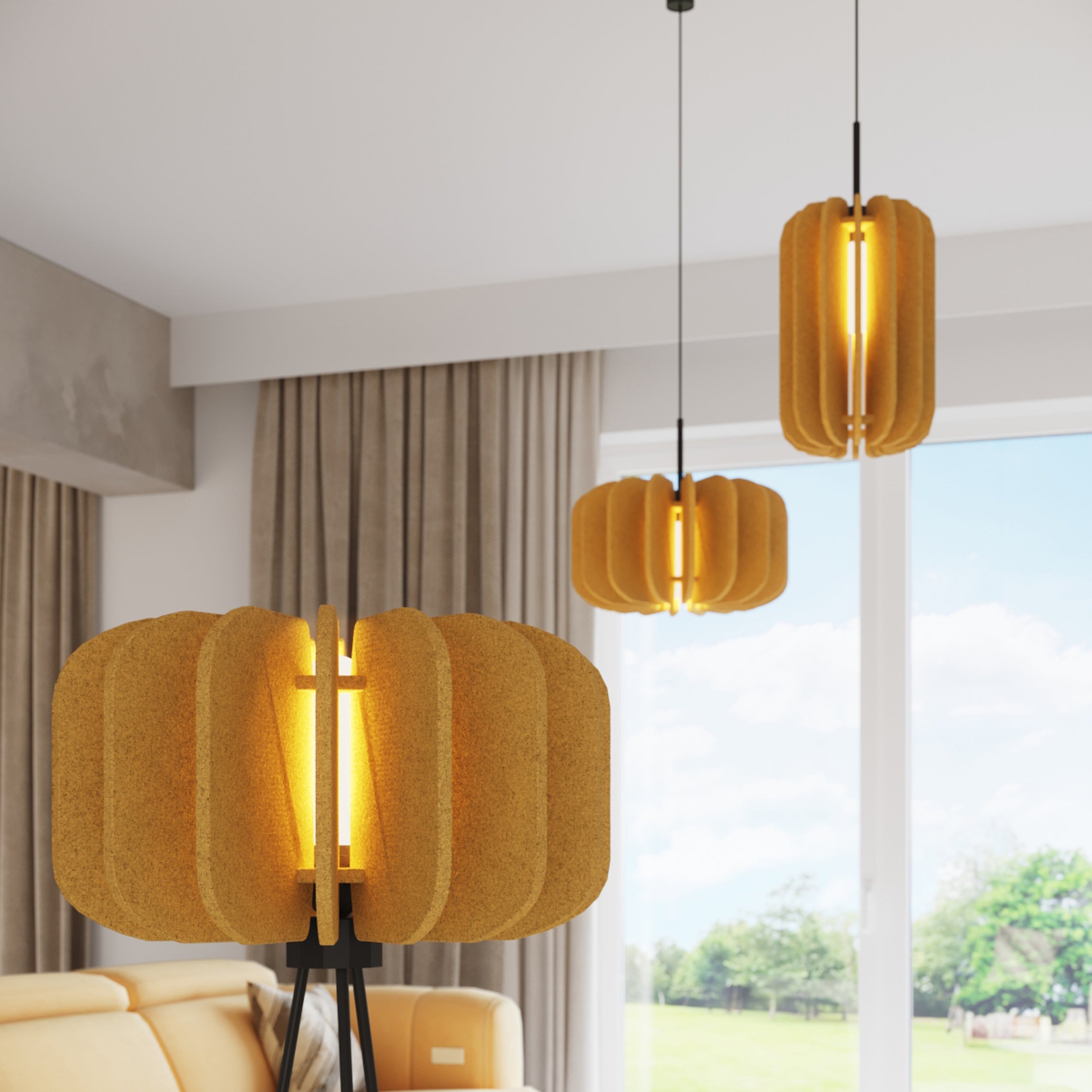 Lampa wisząca z filcu Mula 45 cm żółta