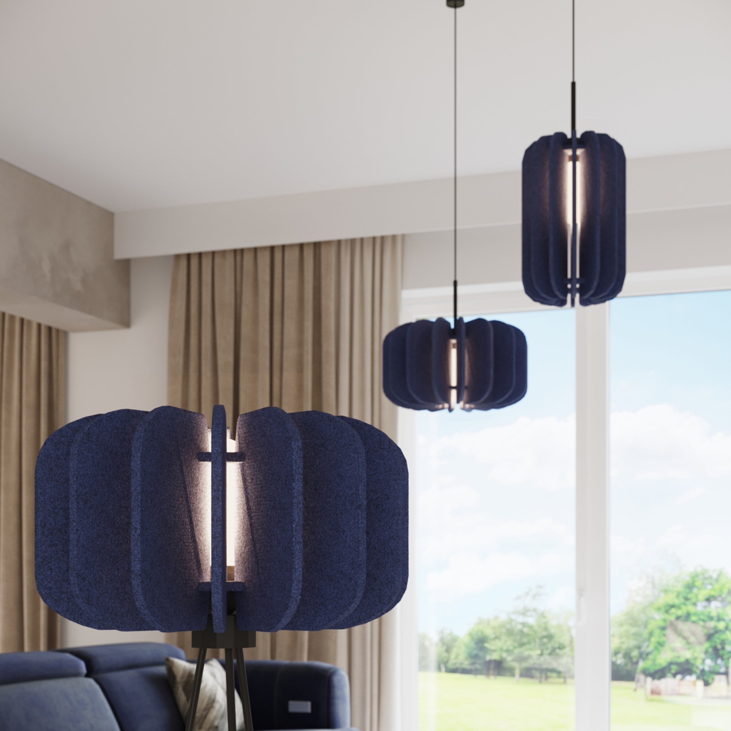 Lampa podłogowa z filcu Mula 45 cm granatowa
