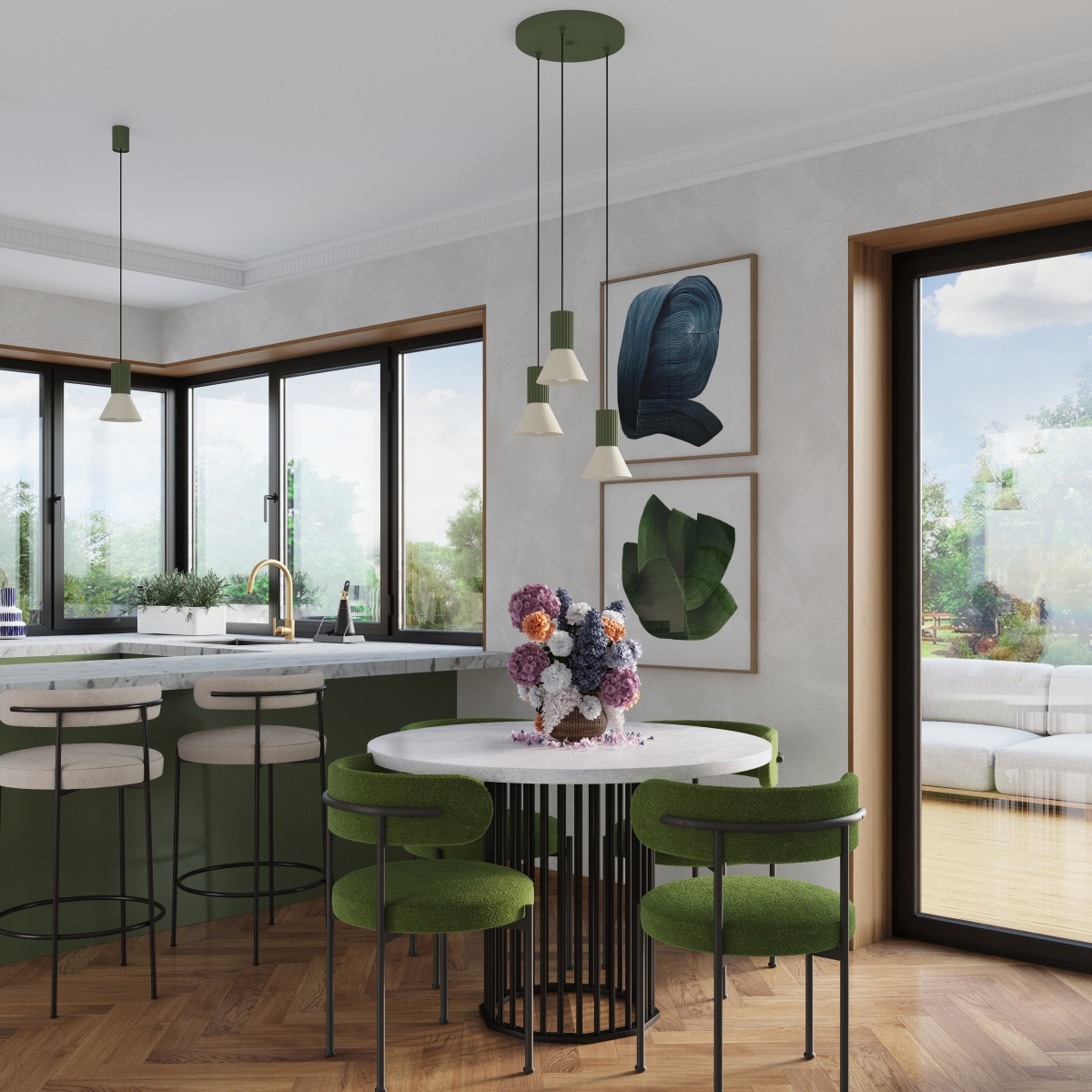 Lampa wisząca Estria x1 beżowa/zielona oliwka