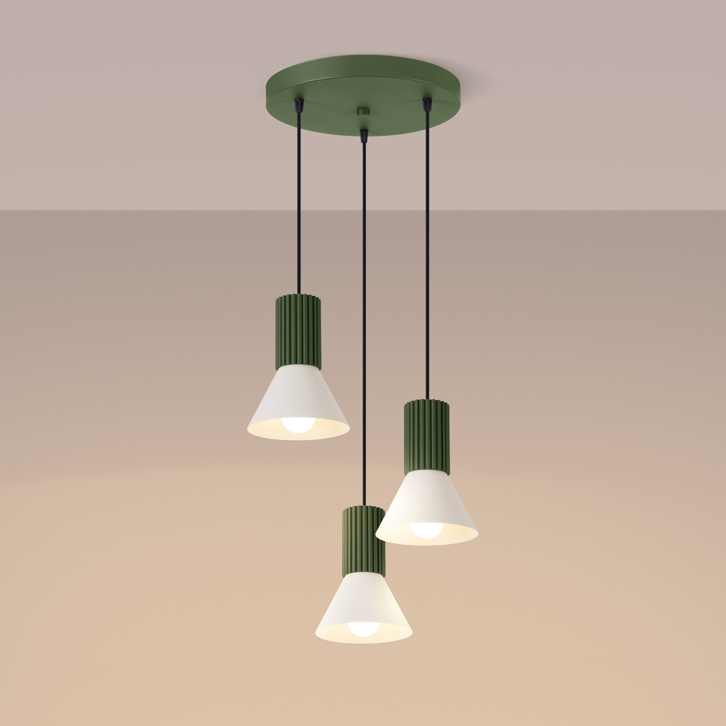 Lampa wisząca Estria x3 beżowa/zielona oliwka