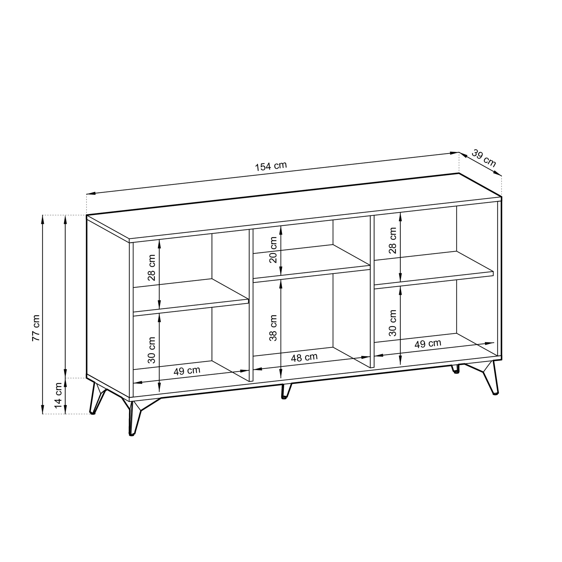 Komoda trzydrzwiowa Boulia 154 cm czarna/dąb Evoke jodełka