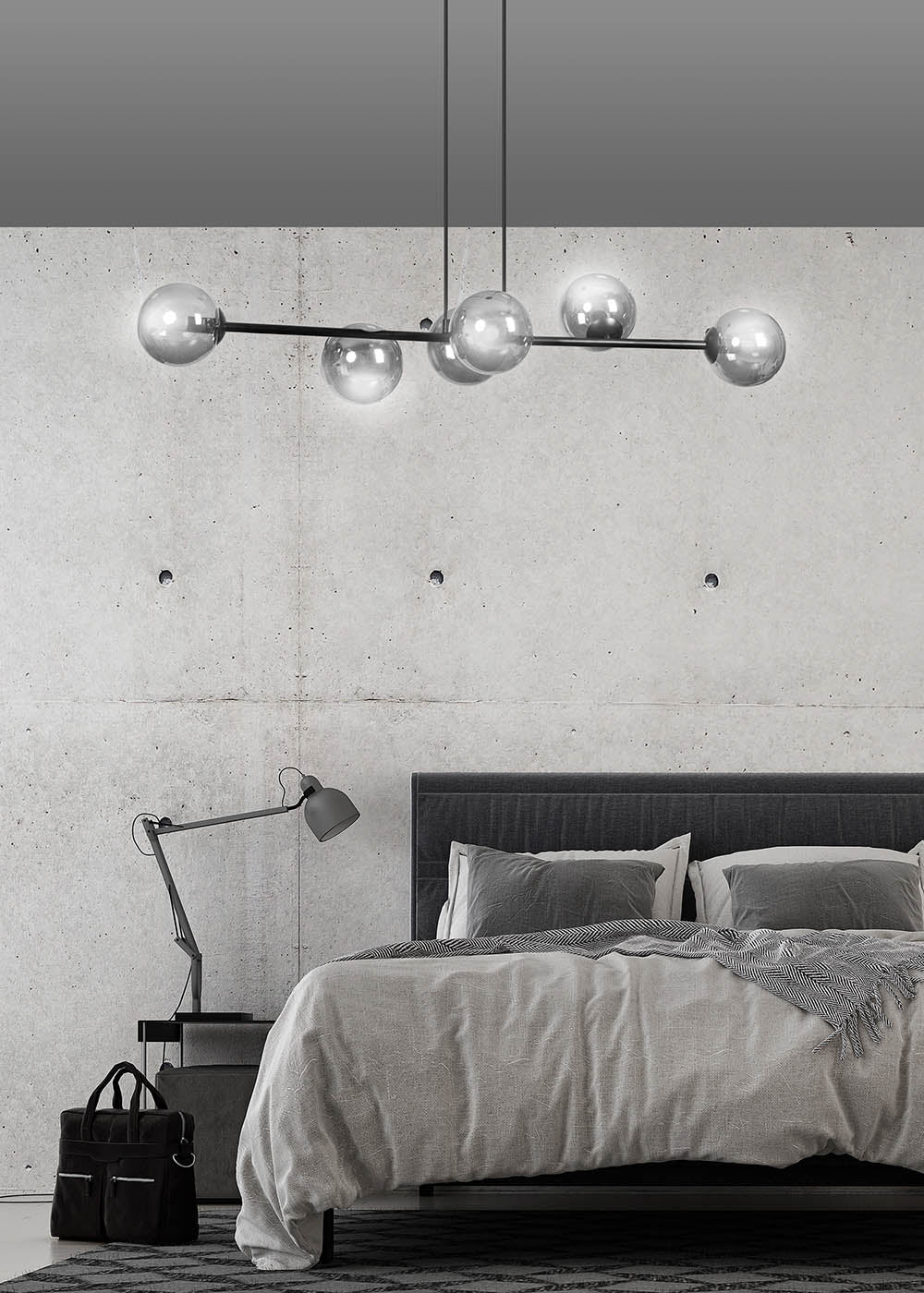 Lampa wisząca Sulmona czarna z grafitowymi kloszami x6