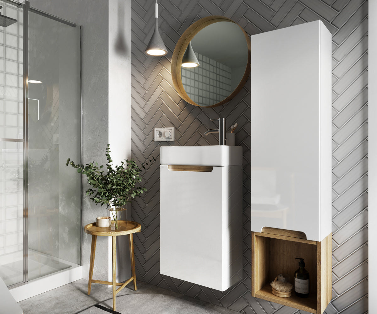 Szafka pod umywalkę Saeli wisząca biały połysk 39x22 cm