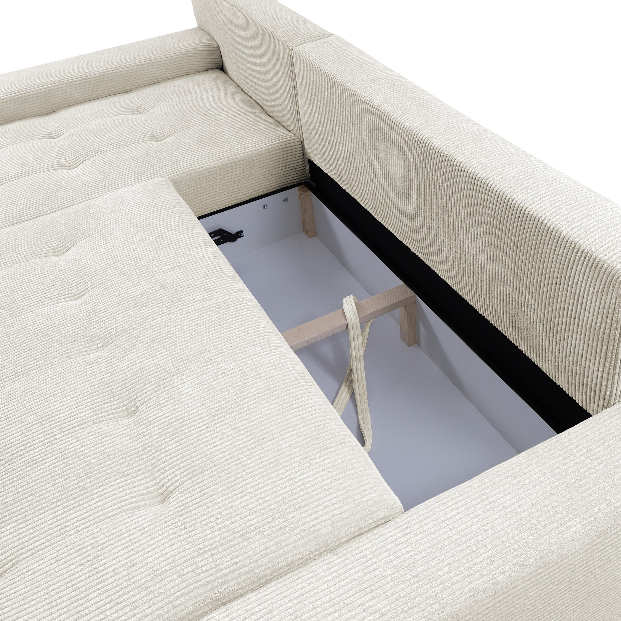 Narożnik z funkcją spania Magliano L-kształtny z pojemnikiem szarobeżowy sztruks lewostronny