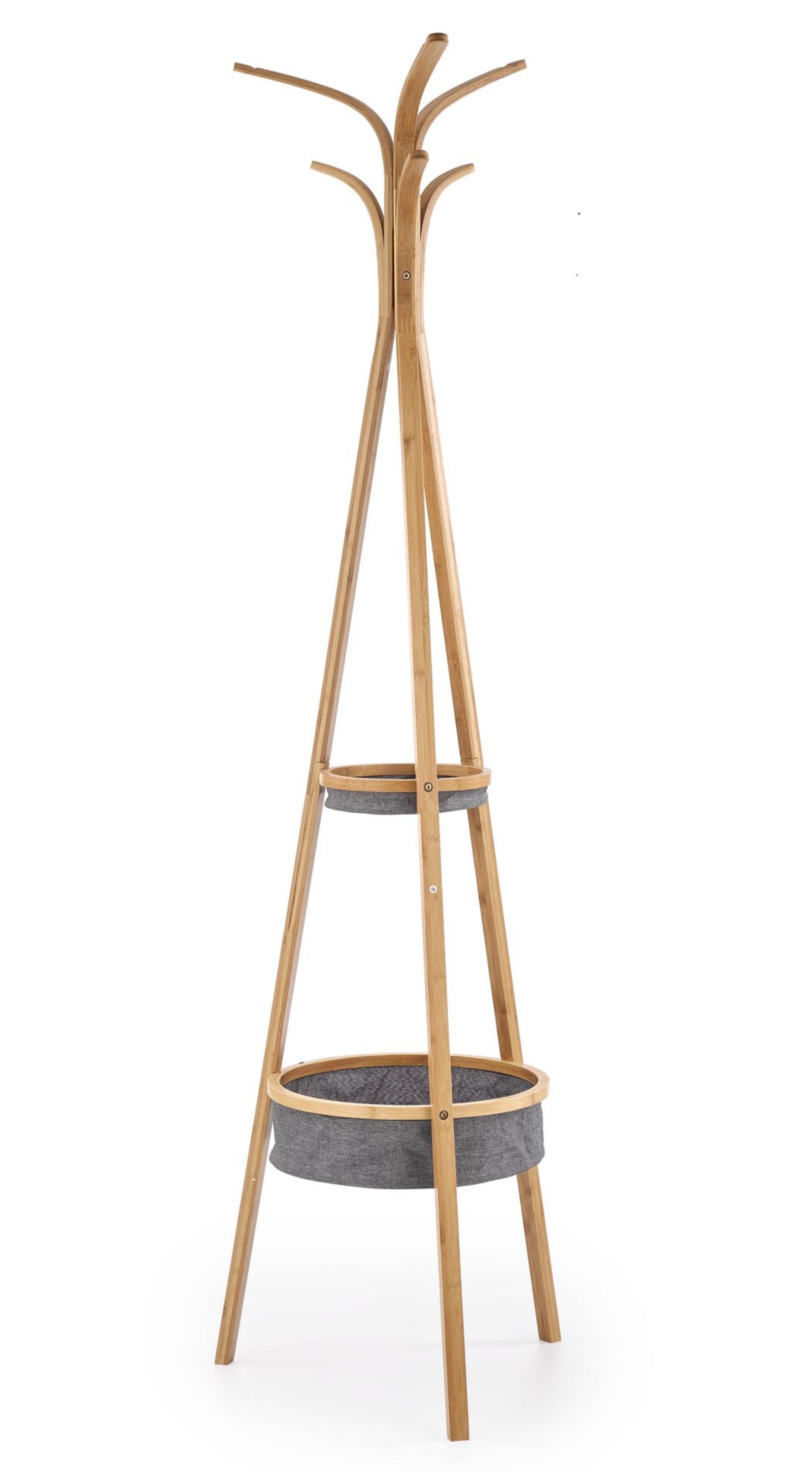 Wieszak wolnostojący Hovereal 177 cm z pojemnikami drewno lite