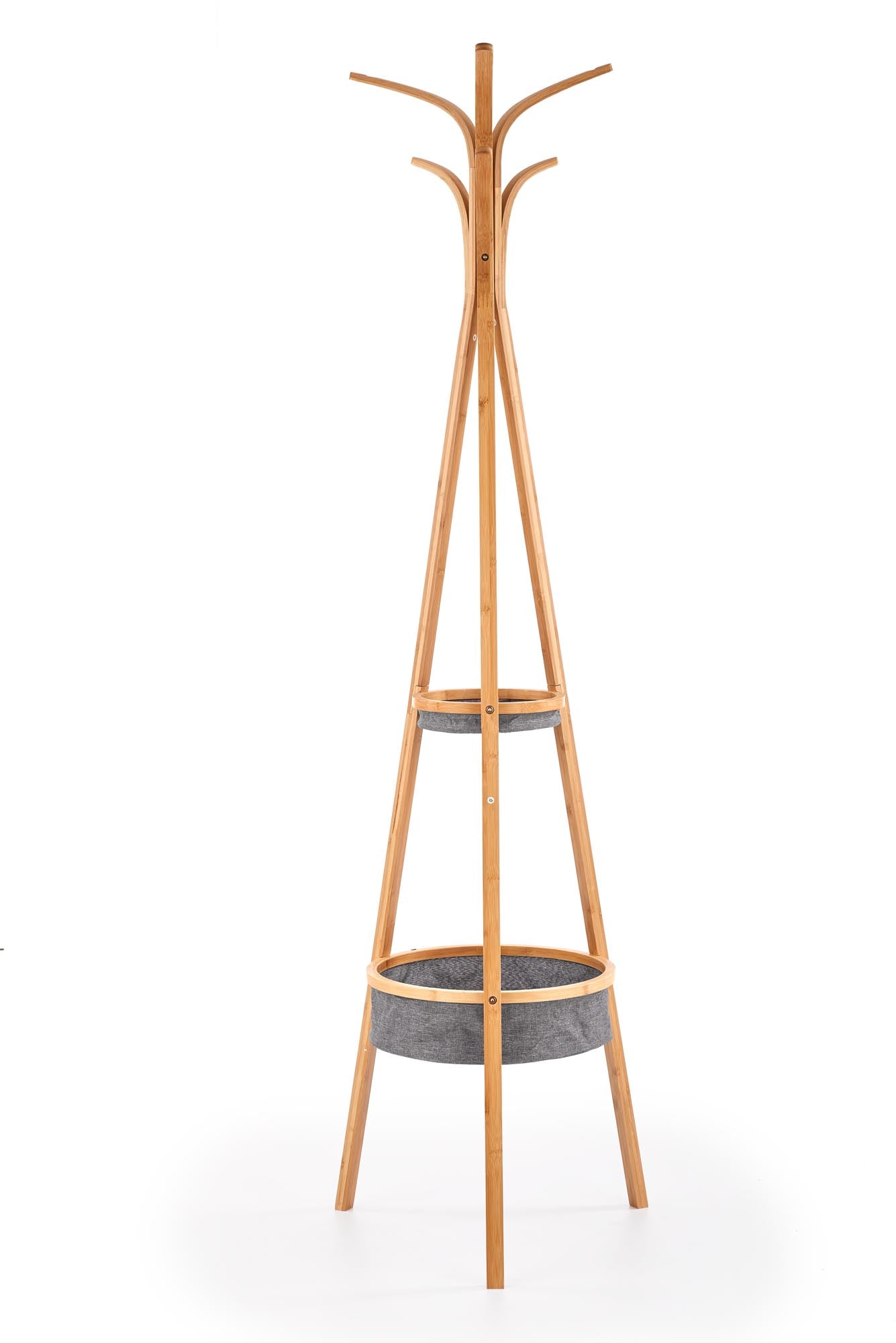 Wieszak wolnostojący Hovereal 177 cm z pojemnikami drewno lite