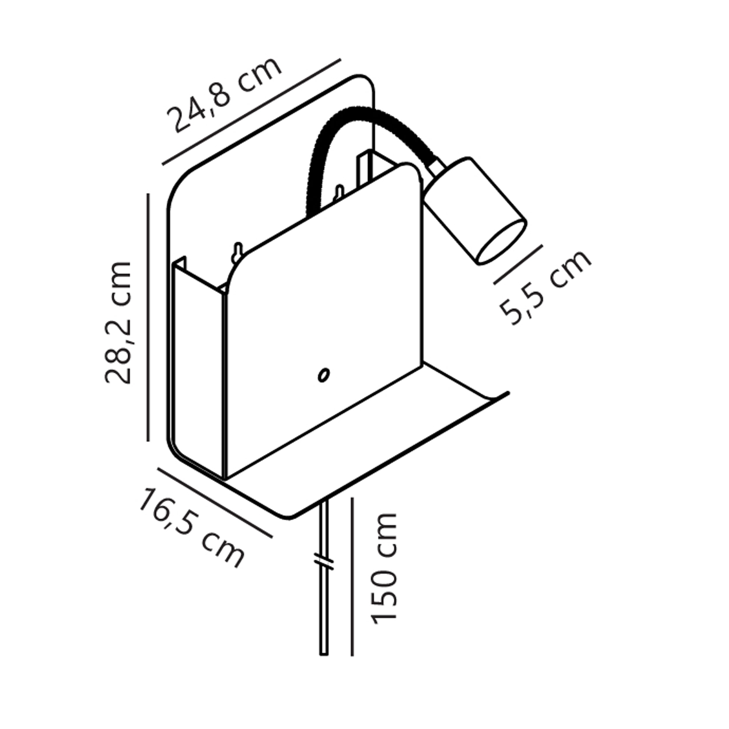 Kinkiet ścienny Roomi czarny z półką i portem USB