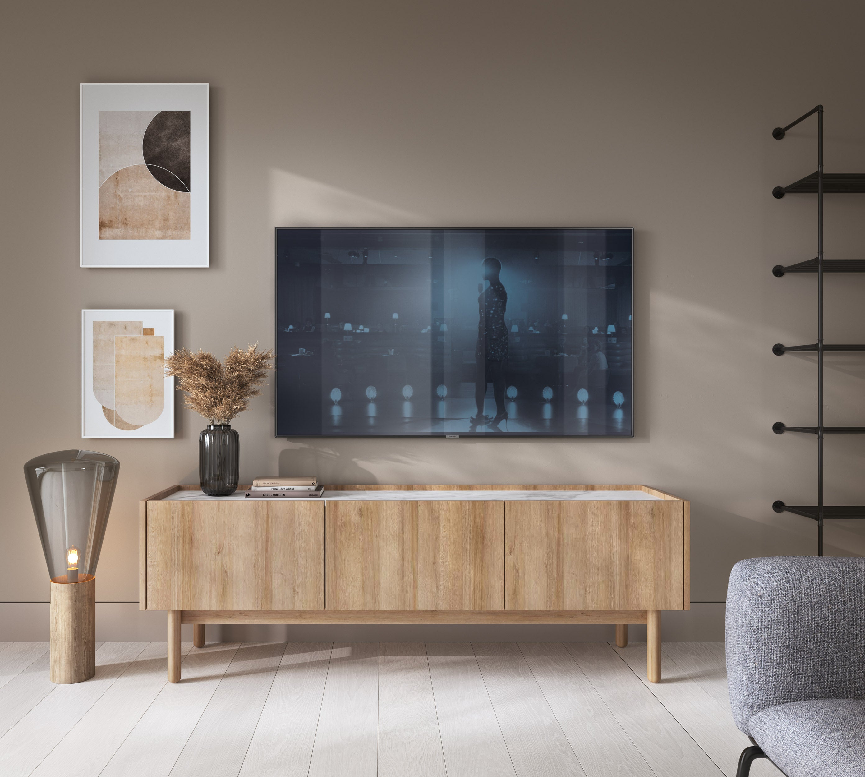 Szafka RTV Loppi 144 cm dąb riviera / marmur bianco