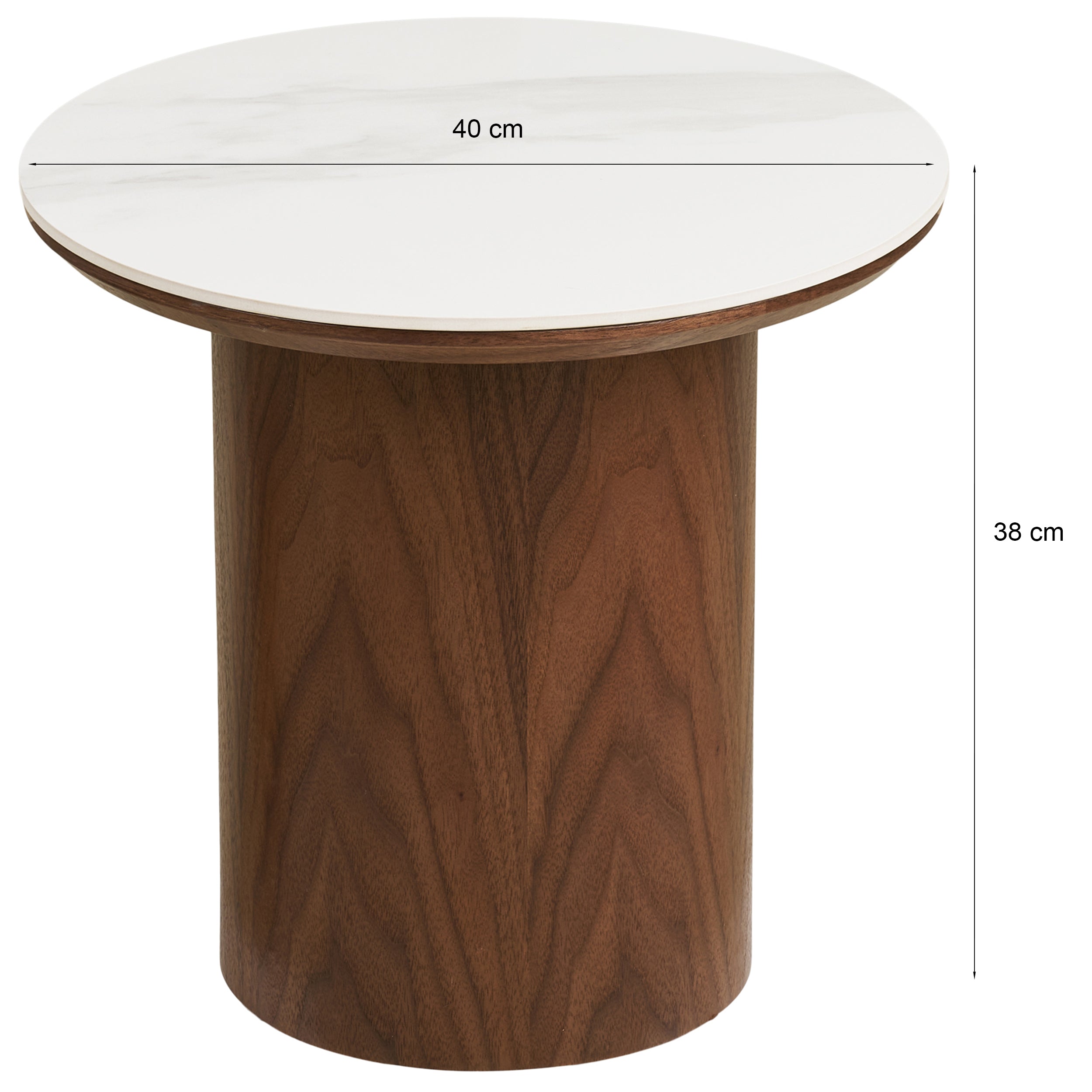 Stolik boczny Noli okrągły 40 cm orzech ceramiczny blat