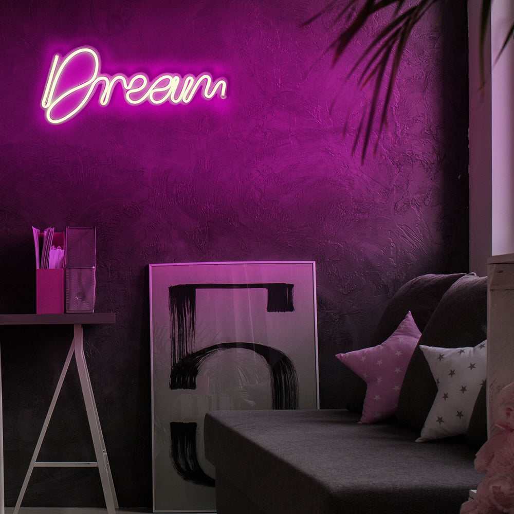 Neon na ścianę Letely z napisem Dream różowy