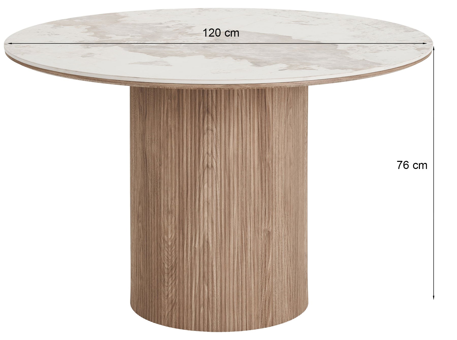Stół okrągły do jadalni Athens 120 cm z okrągłą podstawą lamele jasny orzech ceramiczny blat