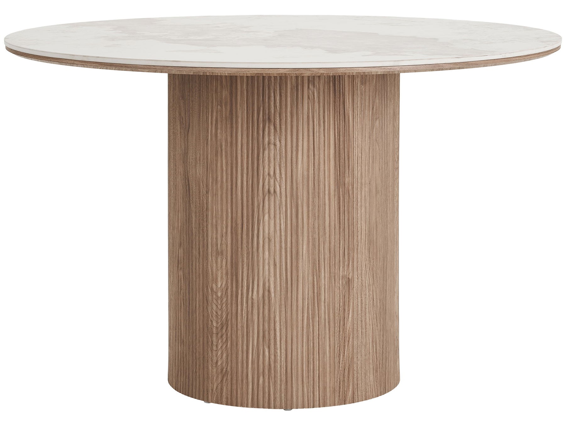 Stół okrągły do jadalni Athens 120 cm z okrągłą podstawą lamele jasny orzech ceramiczny blat