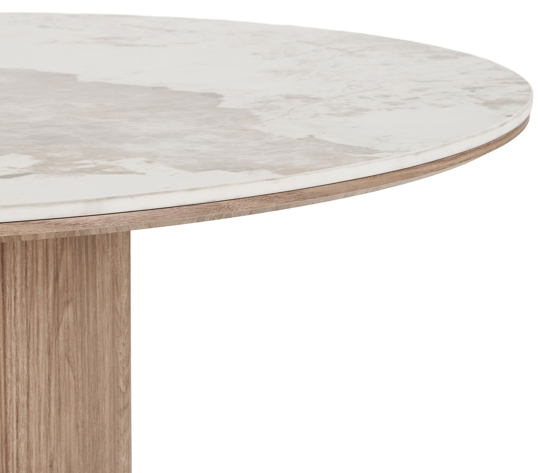 Stół okrągły do jadalni Athens 120 cm z okrągłą podstawą lamele jasny orzech ceramiczny blat