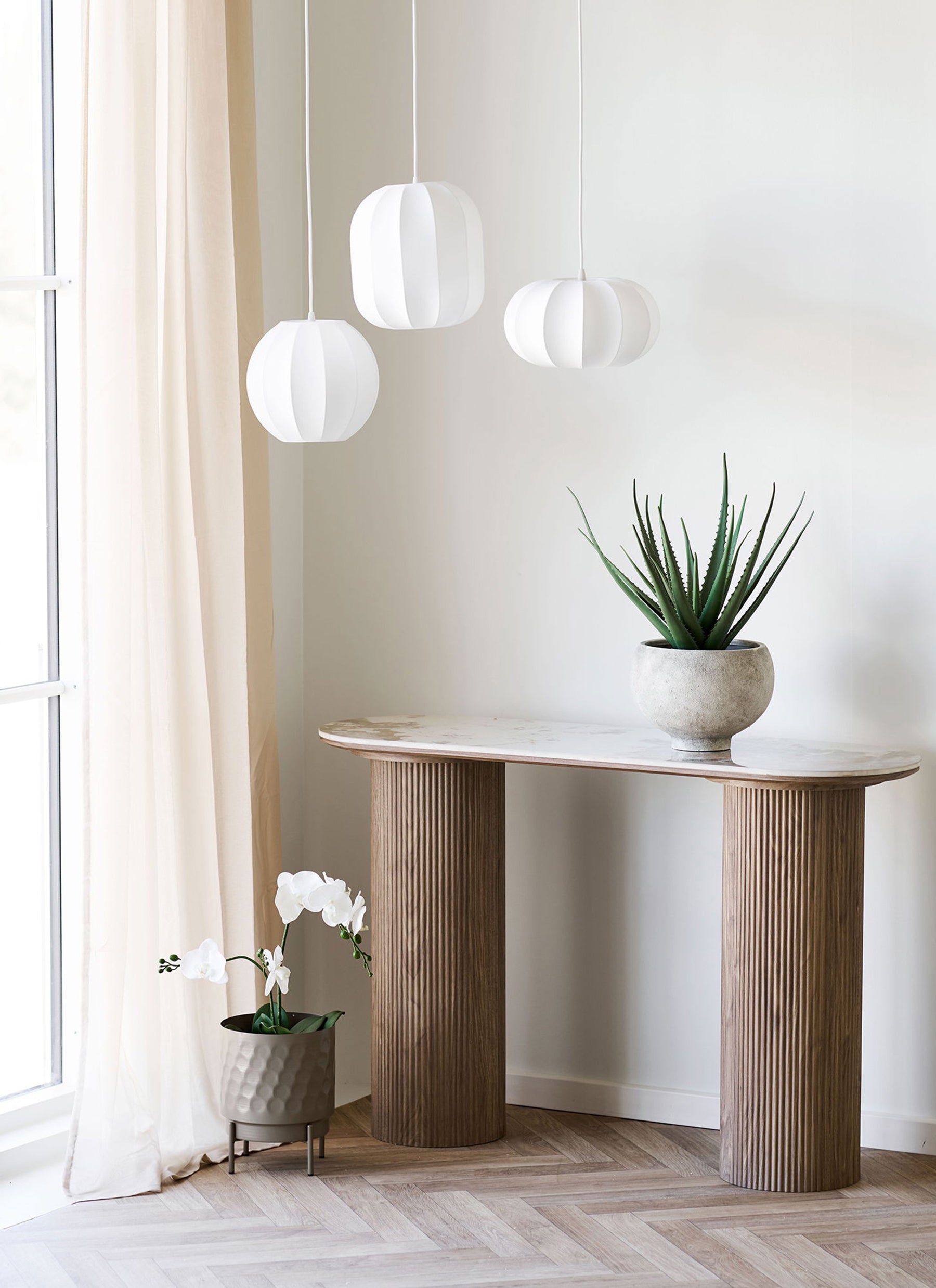 Konsola Athens 120 cm lamele jasny orzech ceramiczny blat