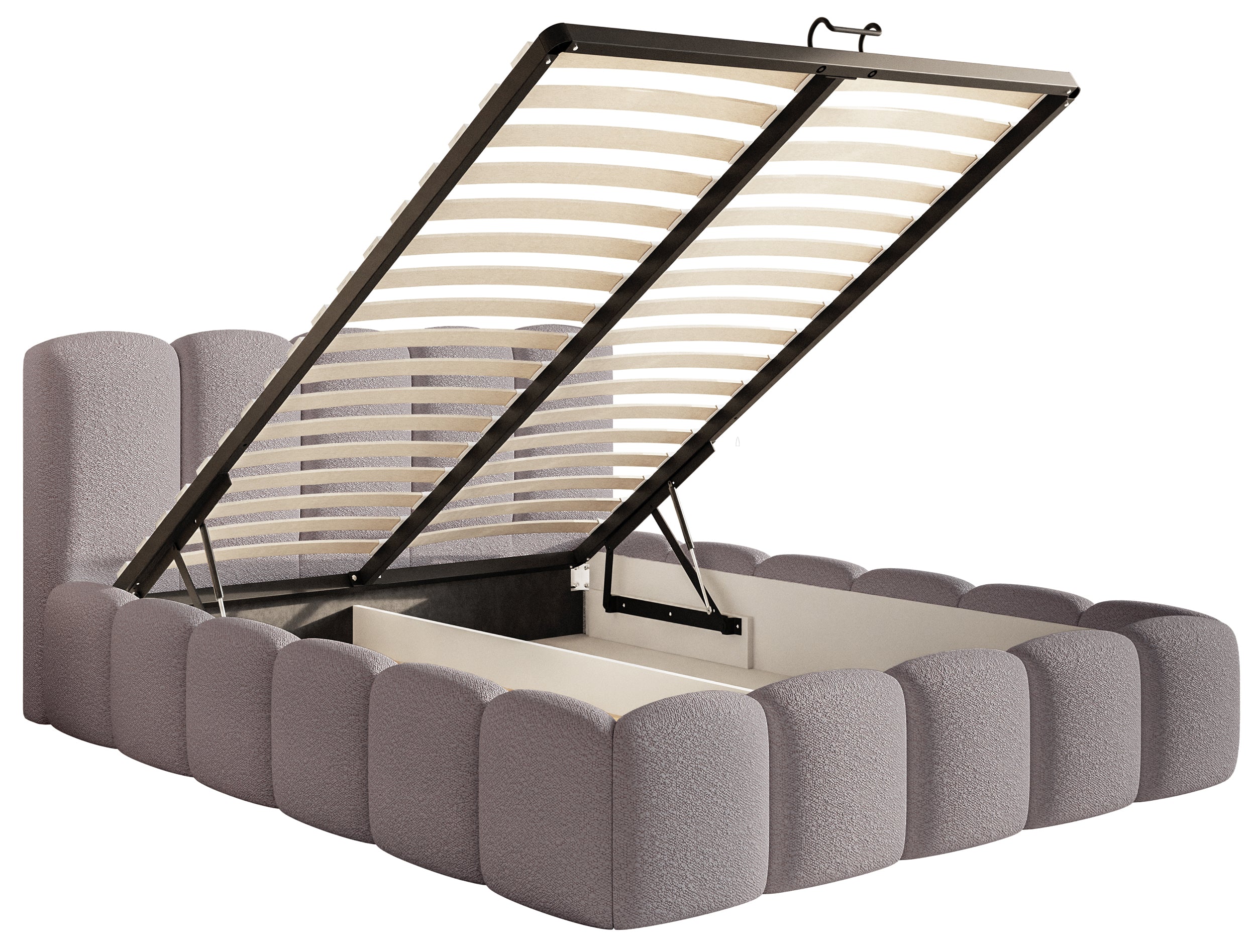 Łóżko tapicerowane 180x200 cm Cloudy II z pojemnikiem szarobrązowe boucle stelaż metalowy
