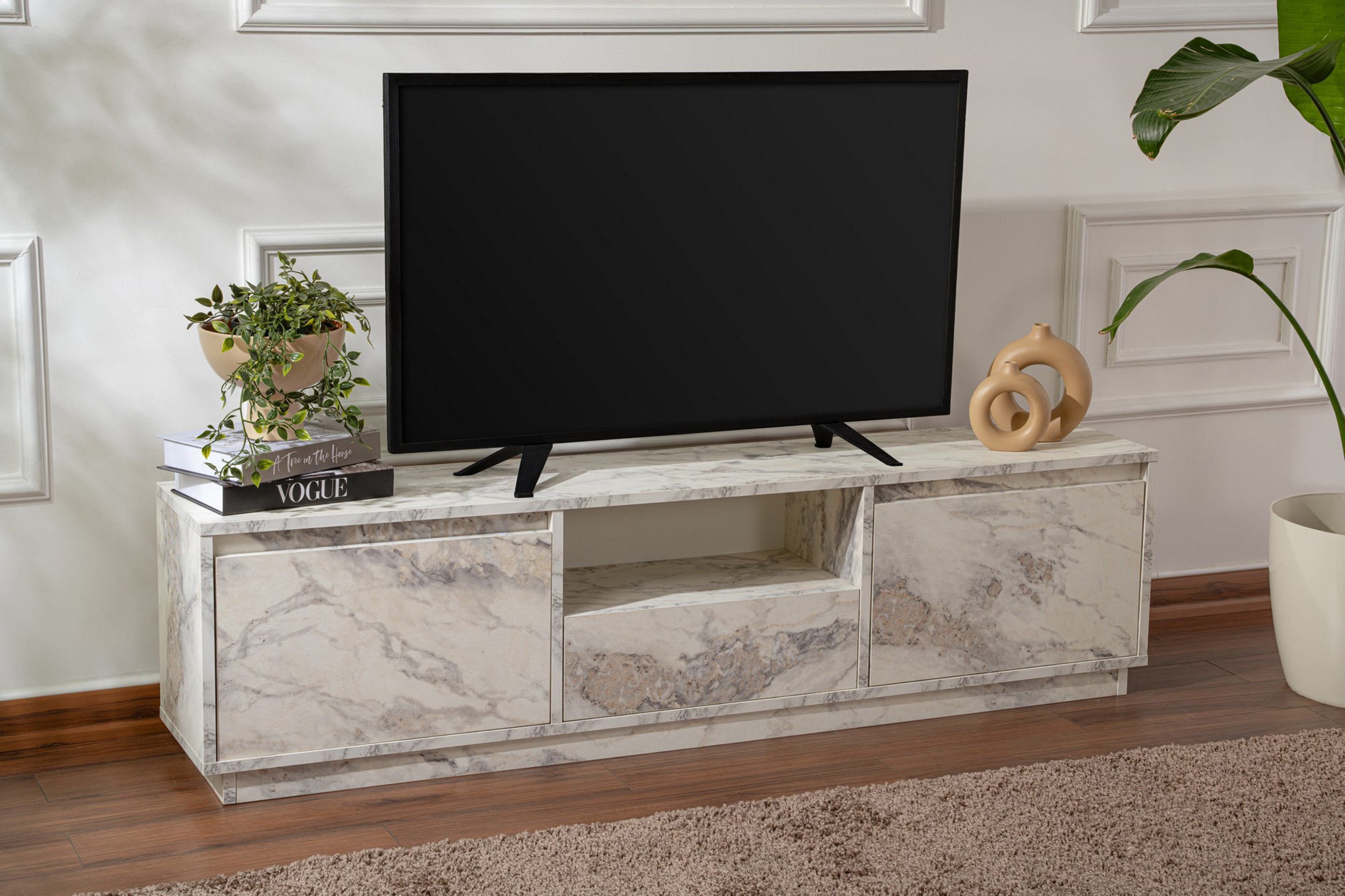Szafka RTV Vanguard 160 cm biały marmur