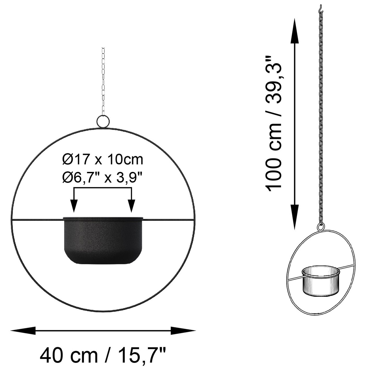 Doniczka Mocric 40 cm metalowa czarna