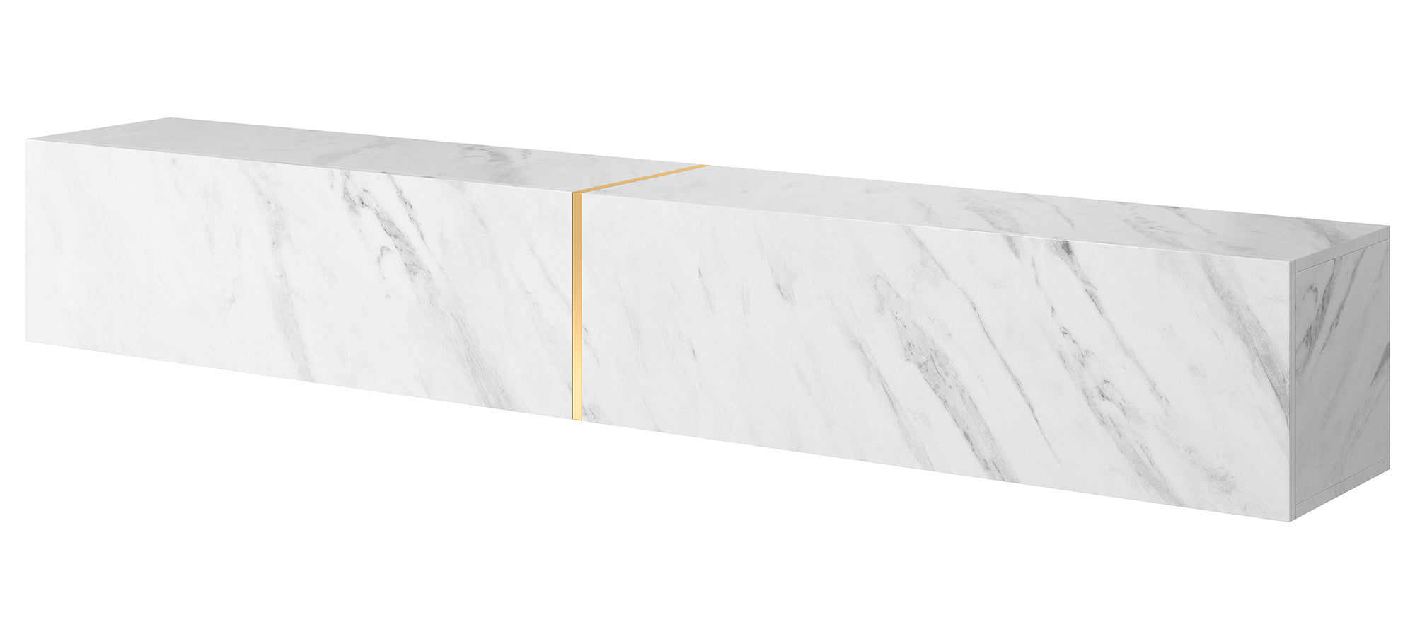 Szafka RTV Bisira 200 cm biały marmur ze złotą wstawką