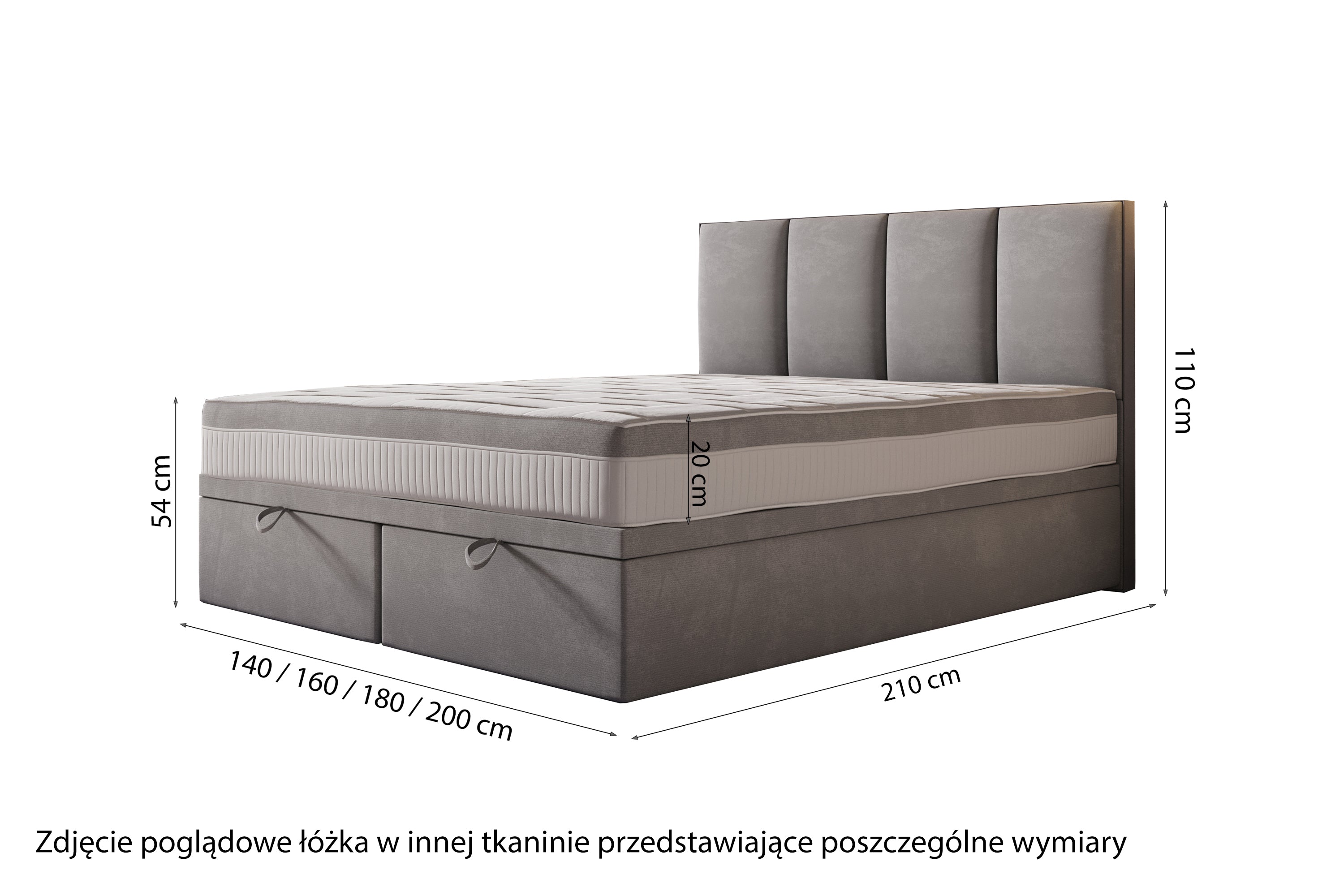 Łóżko kontynentalne 140x200 cm Mercatale z pojemnikami granatowy welur