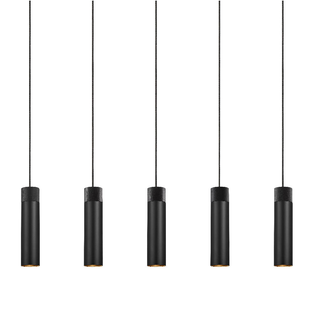 Lampa wisząca Tilo x5 czarna z drewnianym pierścieniem