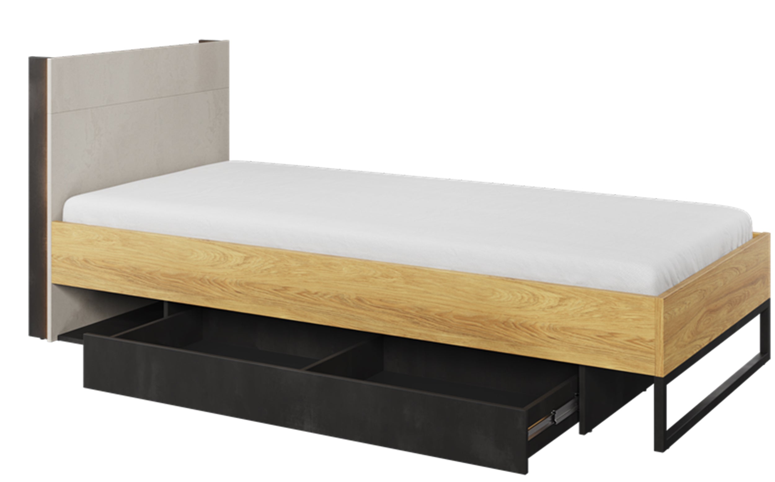 Łóżko Teen Flex z szufladą 90 cm Hikora naturalna / silk flou / raw steel