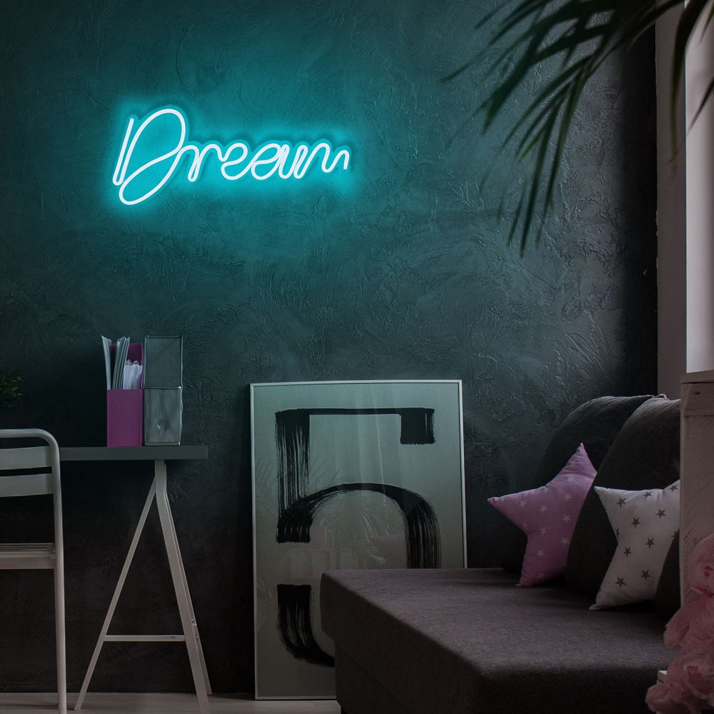 Neon na ścianę Letely z napisem Dream niebieski