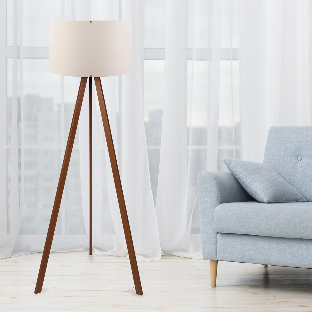 Lampa podłogowa Salika ecru na brązowym stelażu