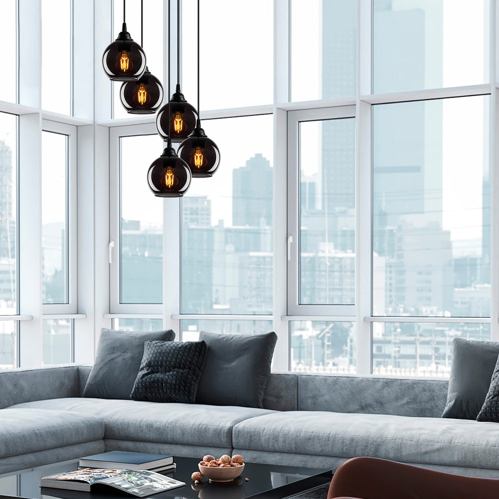 Lampa wisząca Communis x5 kaskada dymiony klosz