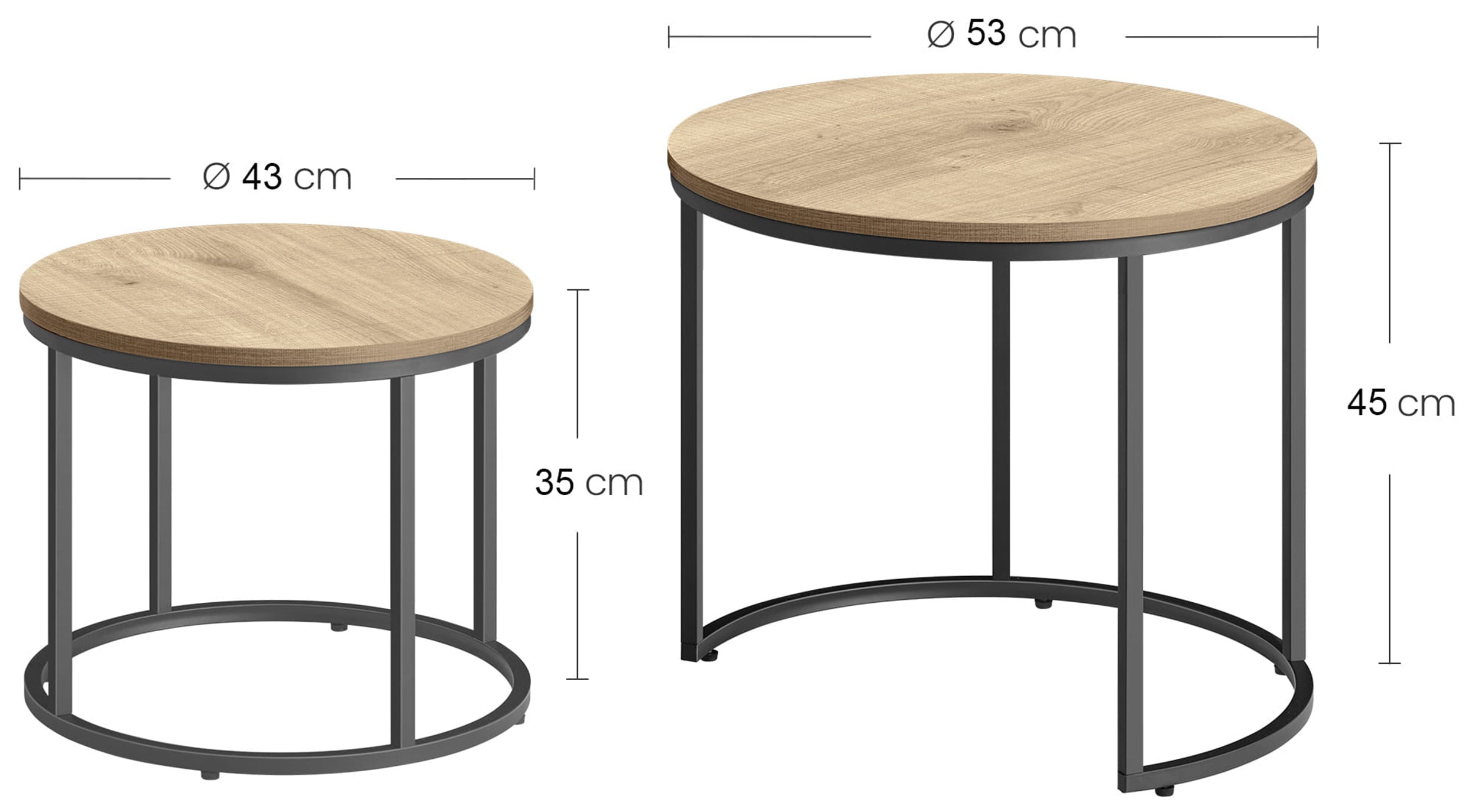 Zestaw dwóch stolików Sonvero okrągłe 53 i 43 cm dąb sonoma