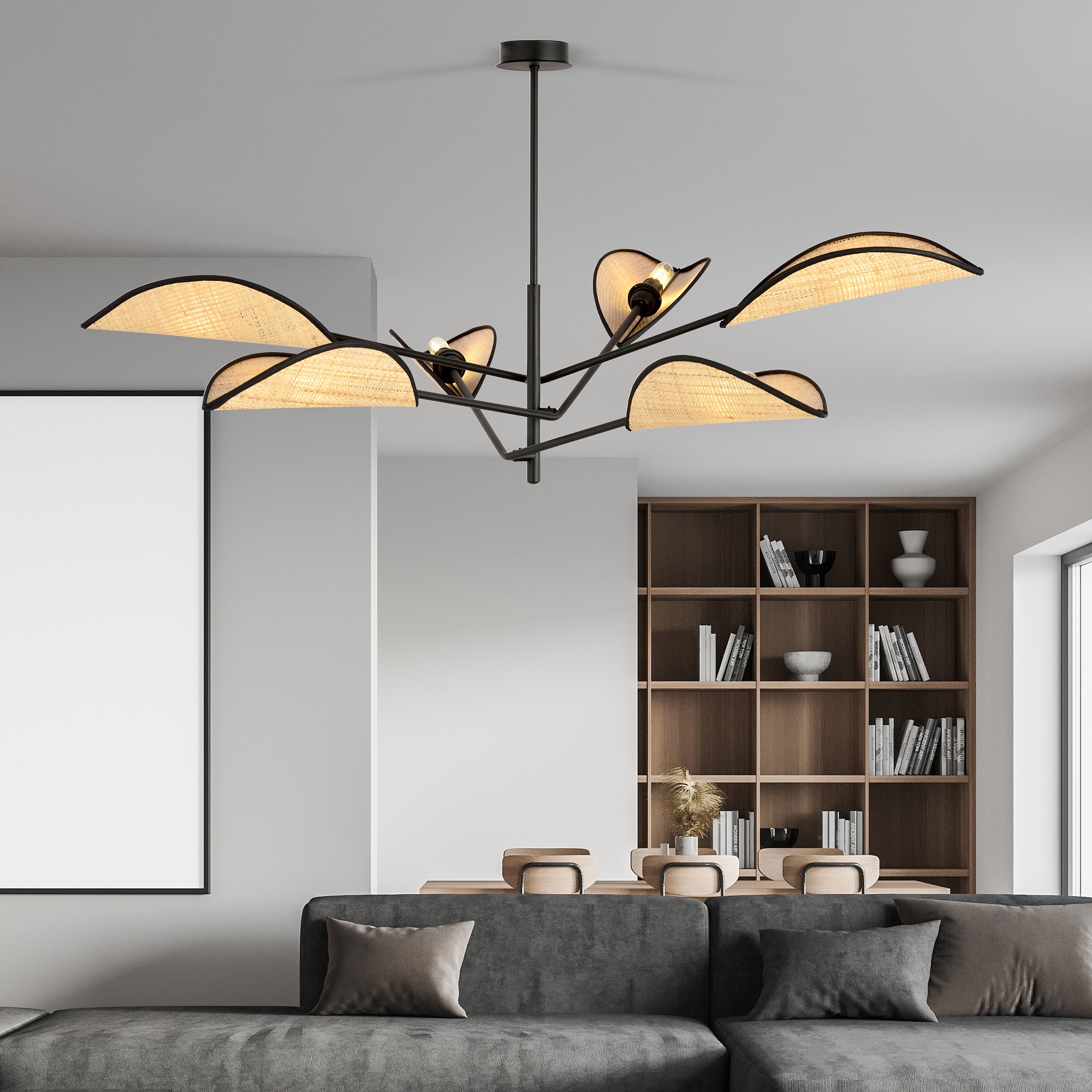 Lampa sufitowa Shintor x6 czarno-rattanowa