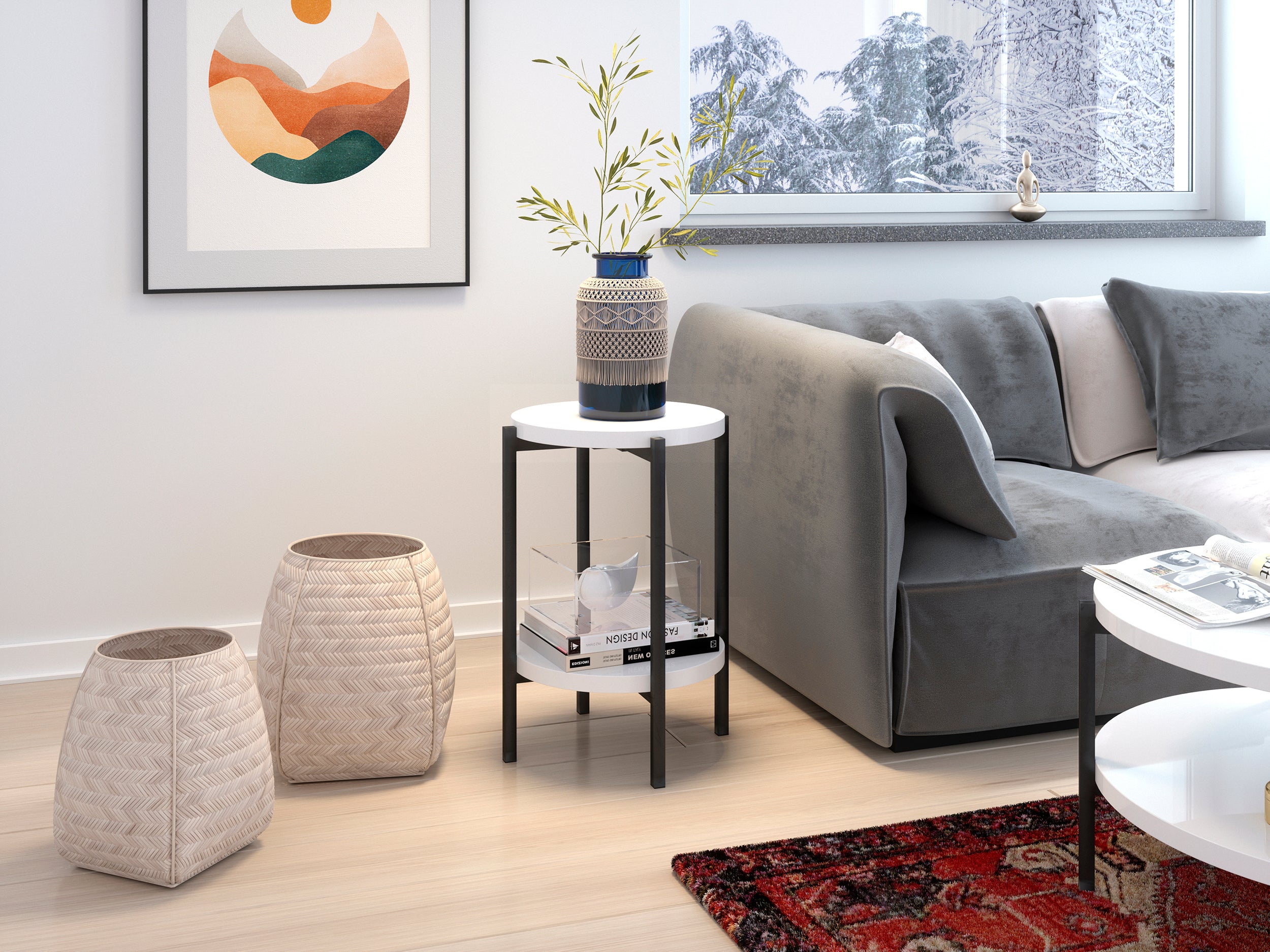 Stolik kawowy Kortala okrągły 40 cm biały połysk wysoki