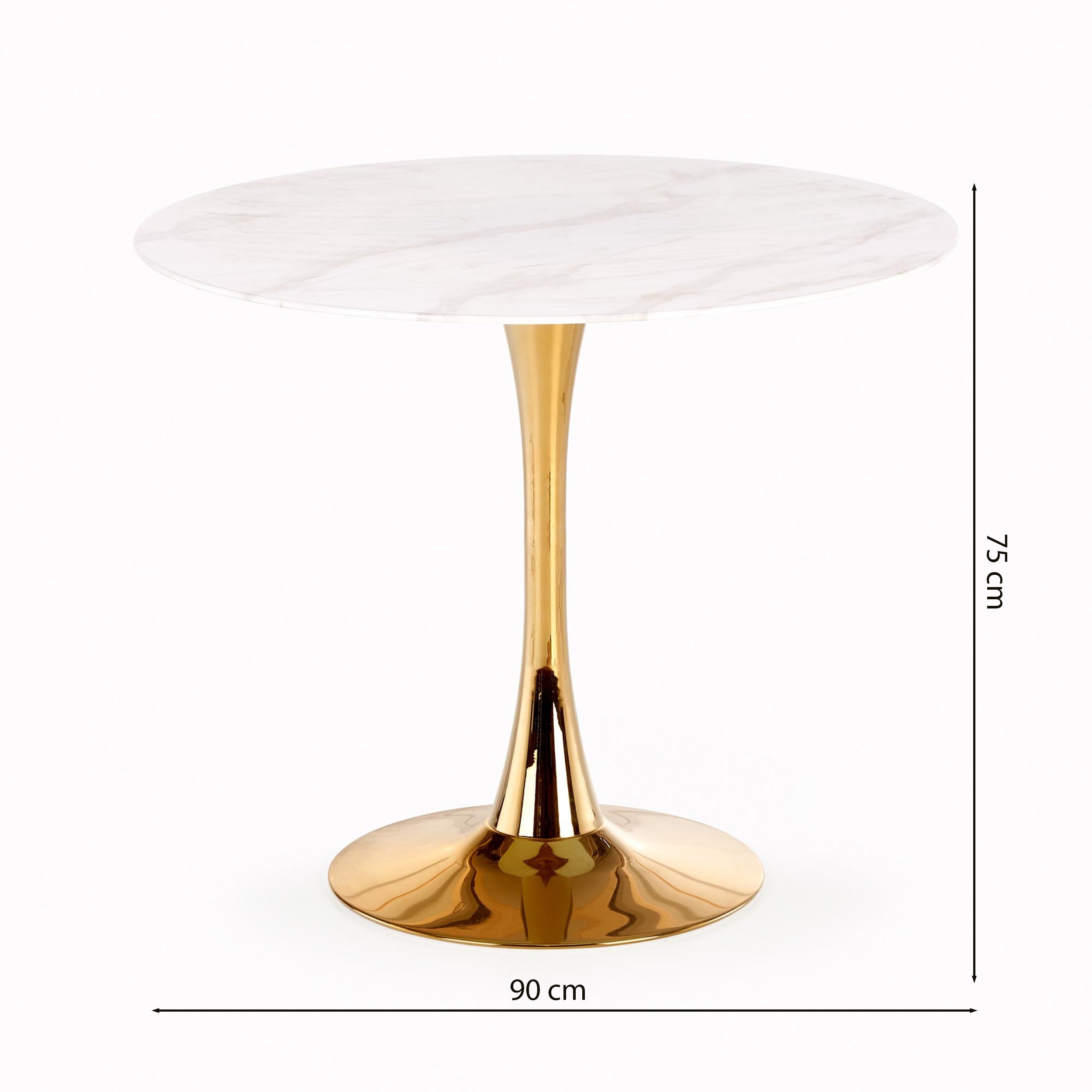 Stół do jadalni Luteness okrągły średnica 90 cm biały marmur/złoty