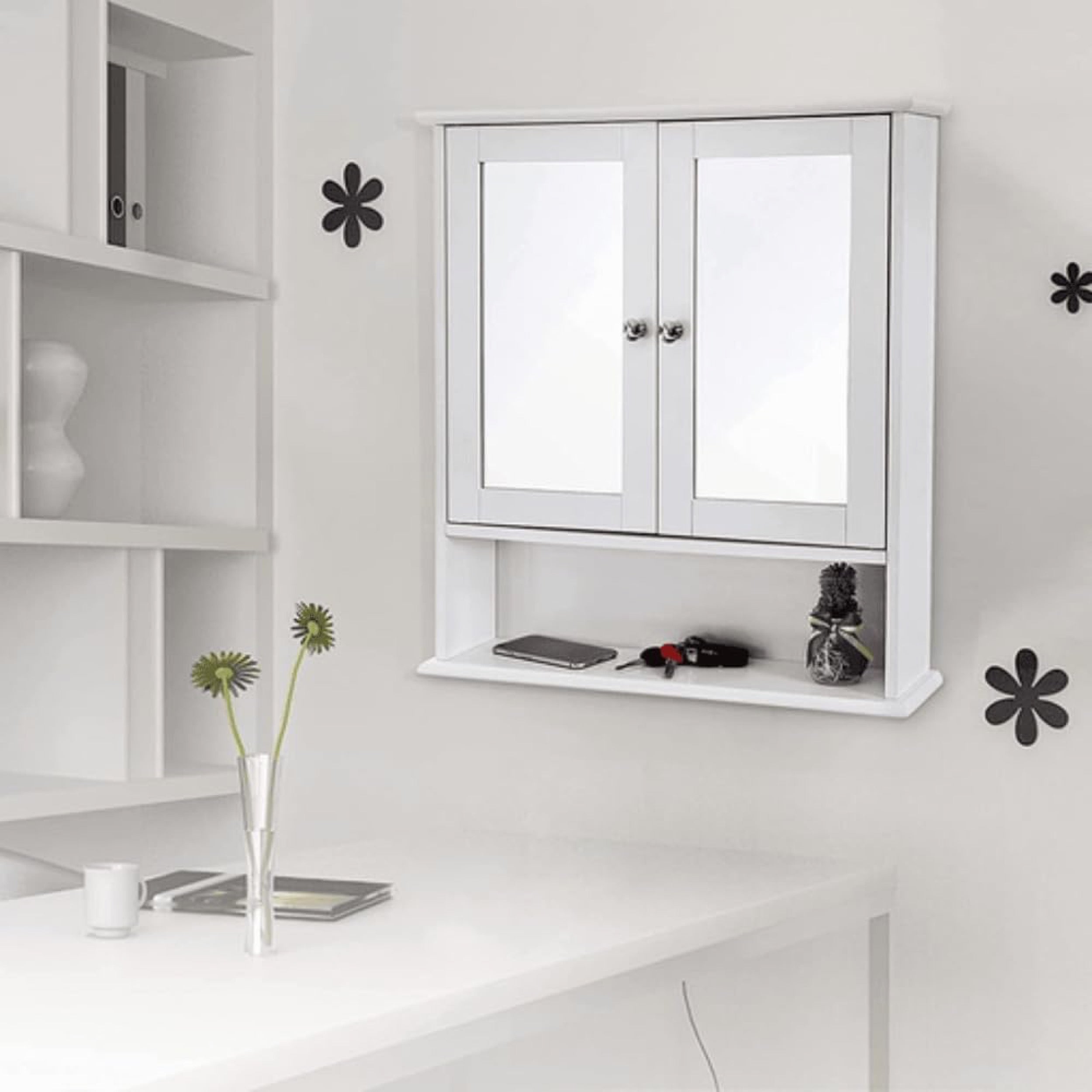 Szafka łazienkowa wisząca Muddon 56x13x58 cm z lustrem biała