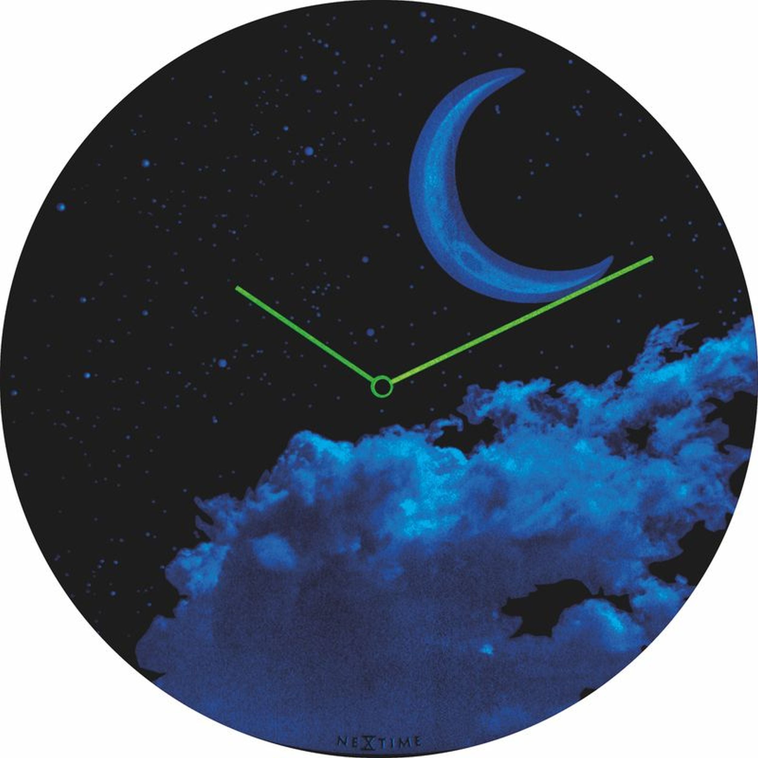 Zegar ścienny New Moon Dome średnica 35 cm niebieski fluorescencyjny