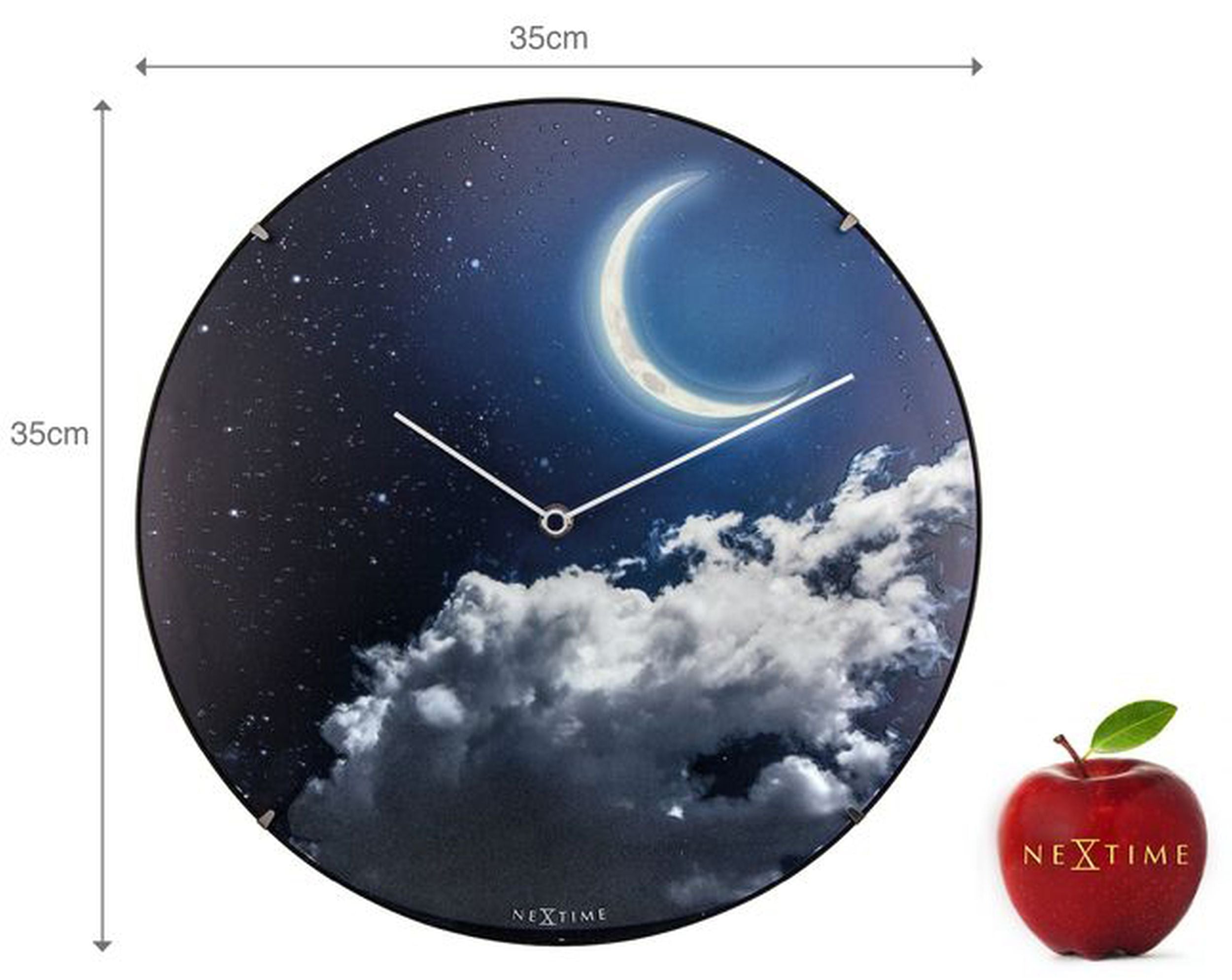 Zegar ścienny New Moon Dome średnica 35 cm niebieski fluorescencyjny