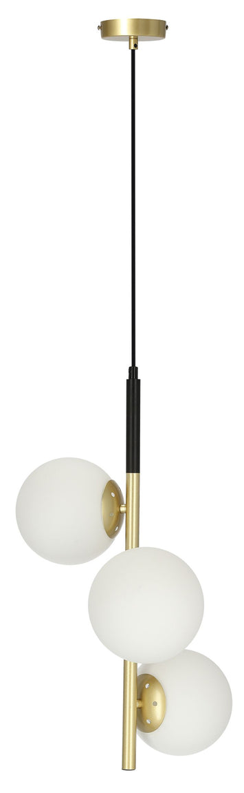 Lampa wisząca Duo x3 czarno-złota z białymi kloszami