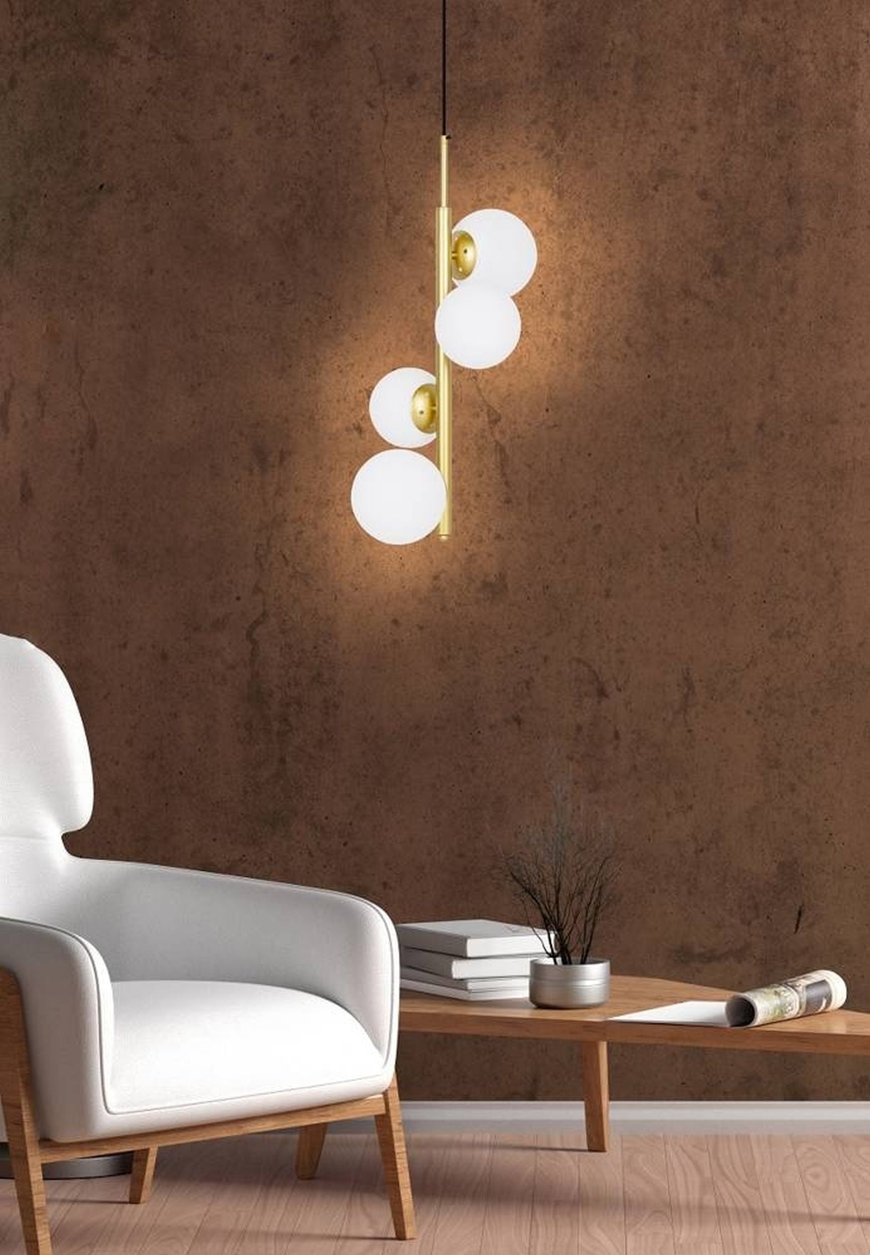 Lampa wisząca Cordel x4 mosiężna z białymi kloszami