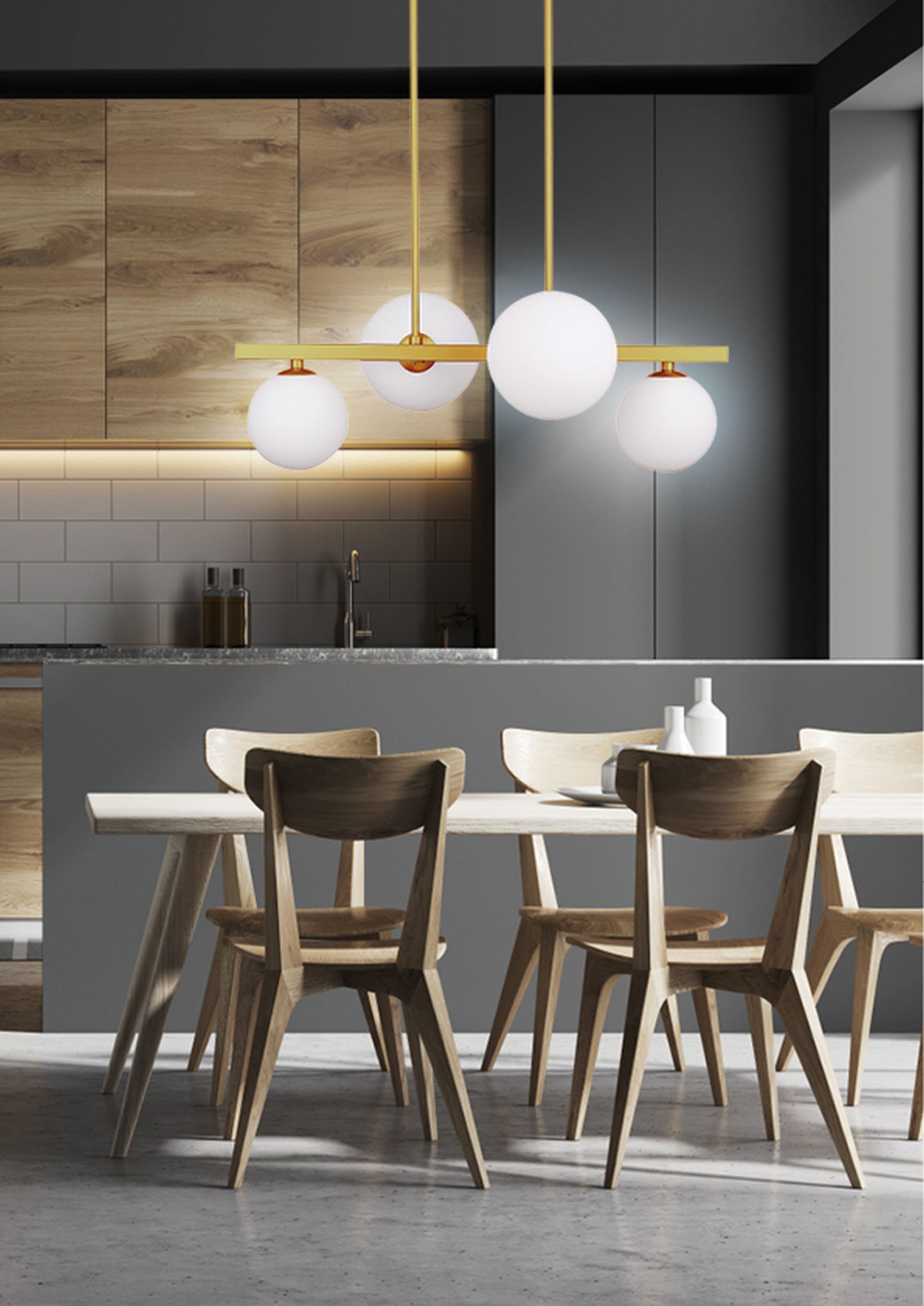 Lampa wisząca Kama x4 mosiężna z białymi kloszami
