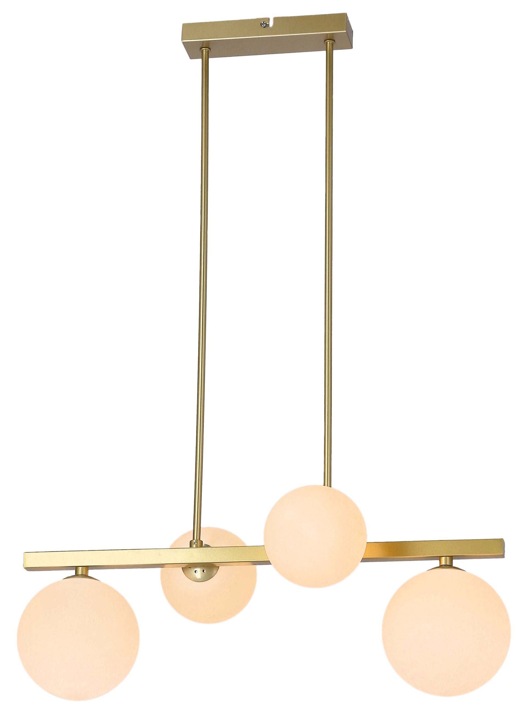 Lampa wisząca Kama x4 mosiężna z białymi kloszami