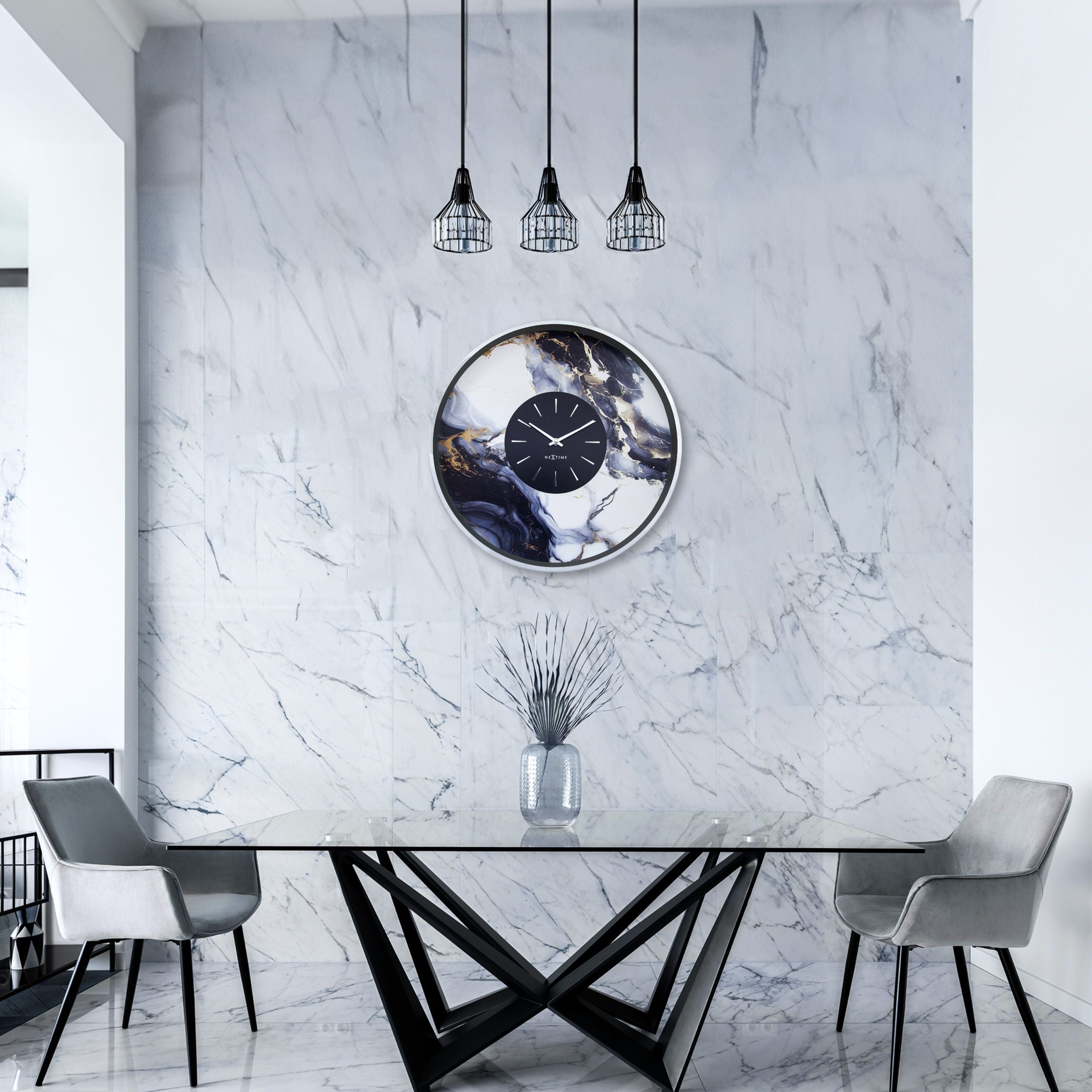 Zegar ścienny Marble 48 cm niebiesko-srebrny