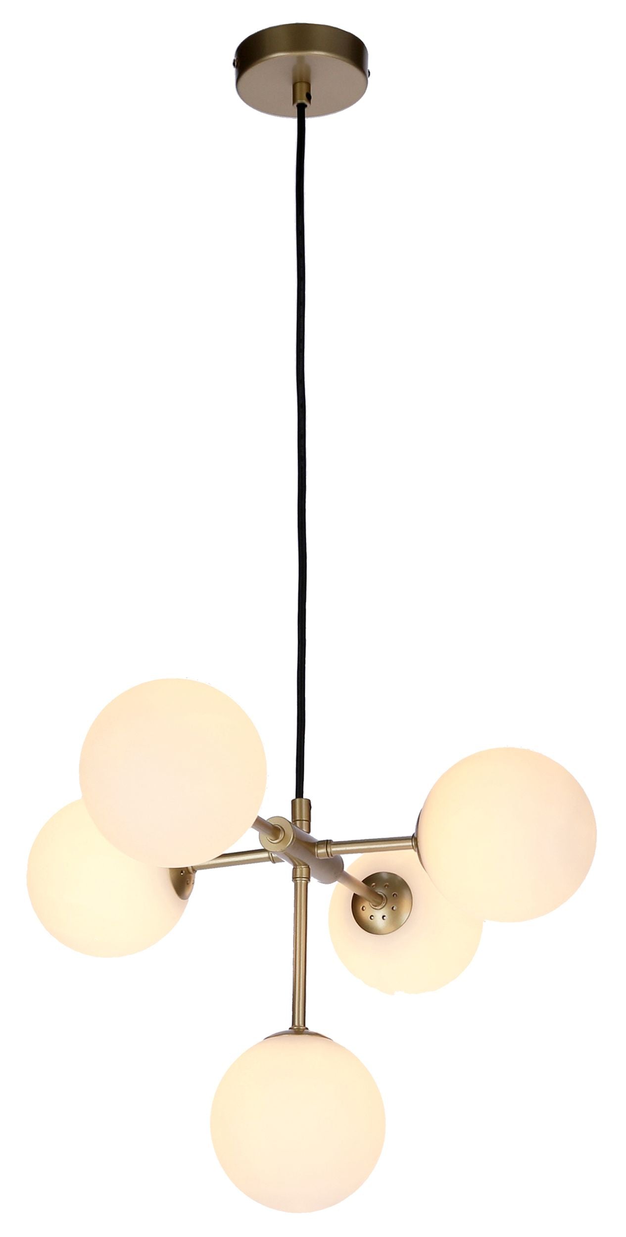 Lampa wisząca Mati x5 mosiężna z białymi kloszami